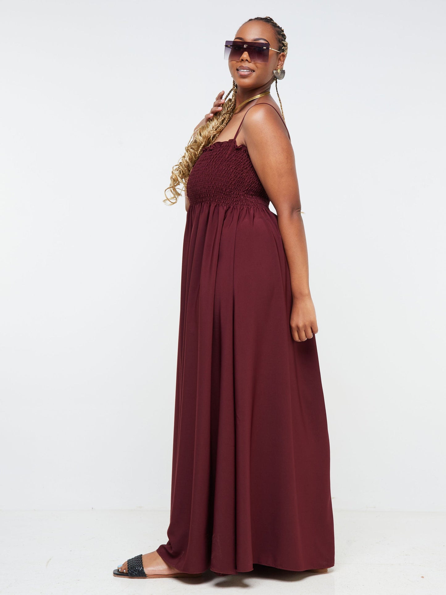 Vivo Nana Shirred Maxi Dress - Maroon
