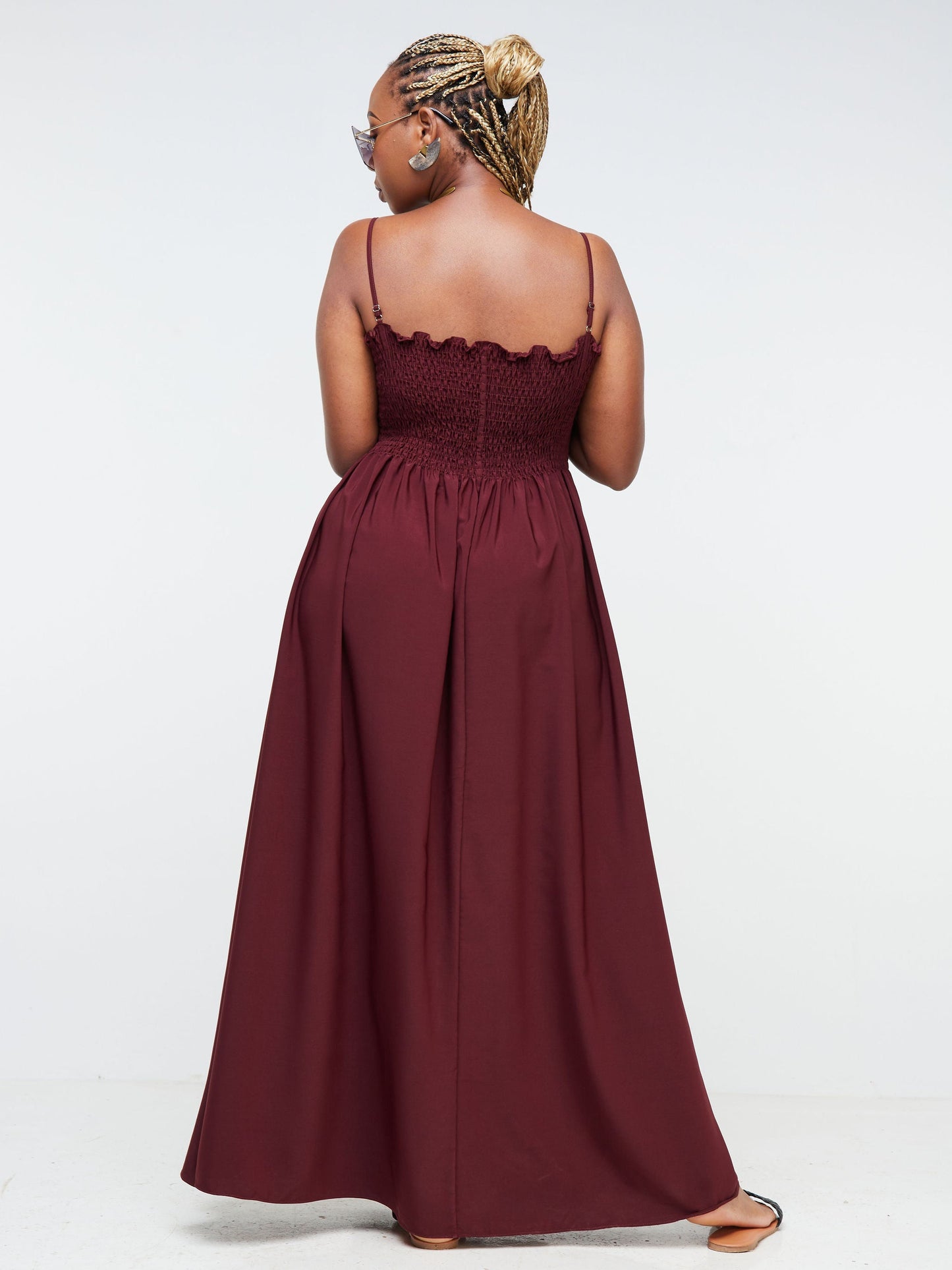 Vivo Nana Shirred Maxi Dress - Maroon