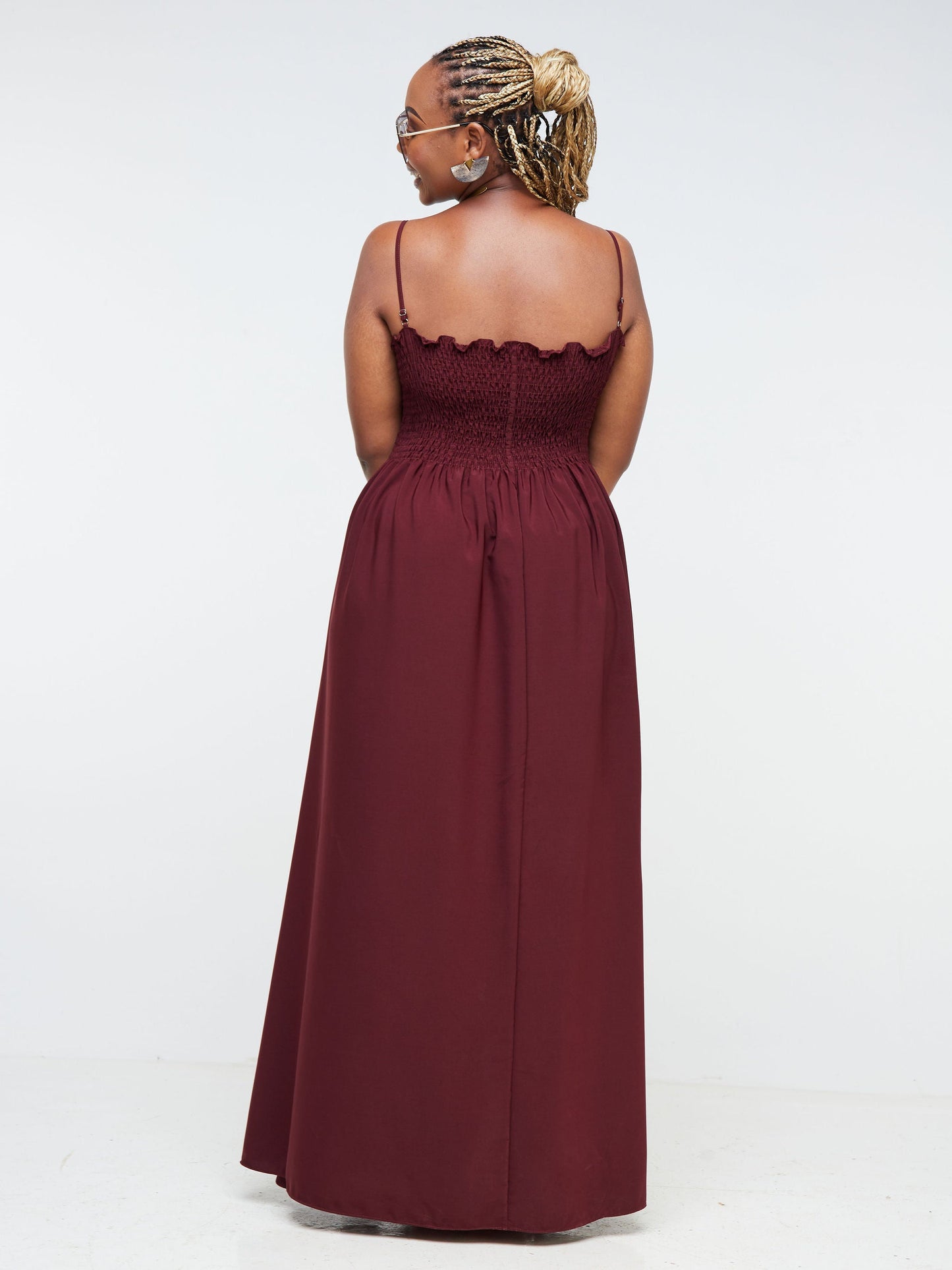 Vivo Nana Shirred Maxi Dress - Maroon