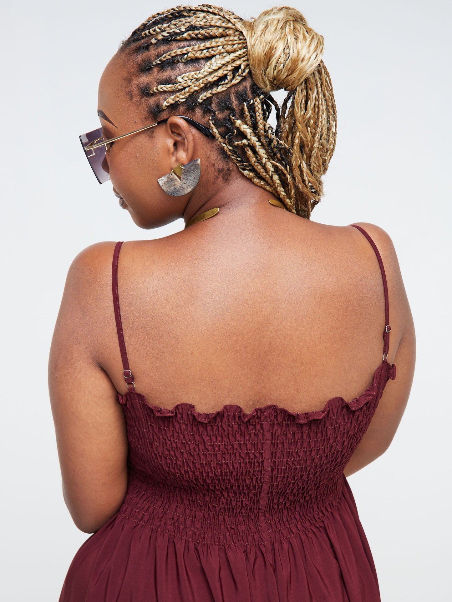Vivo Nana Shirred Maxi Dress - Maroon