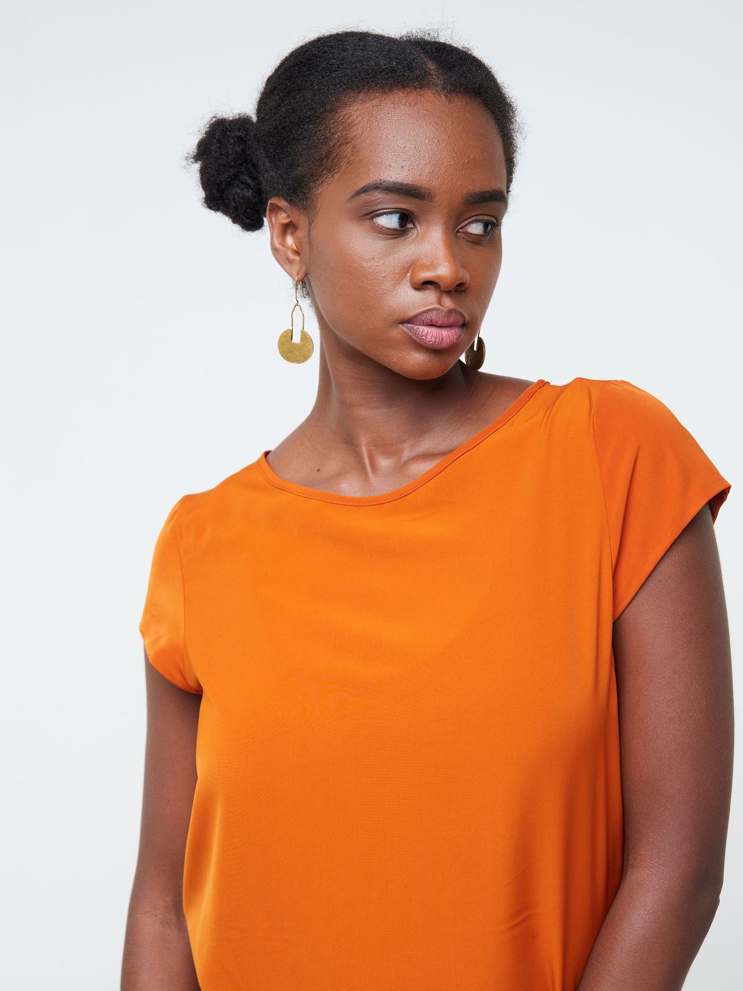 Vivo Basic Crepe Cap Sleeved Top - Rust
