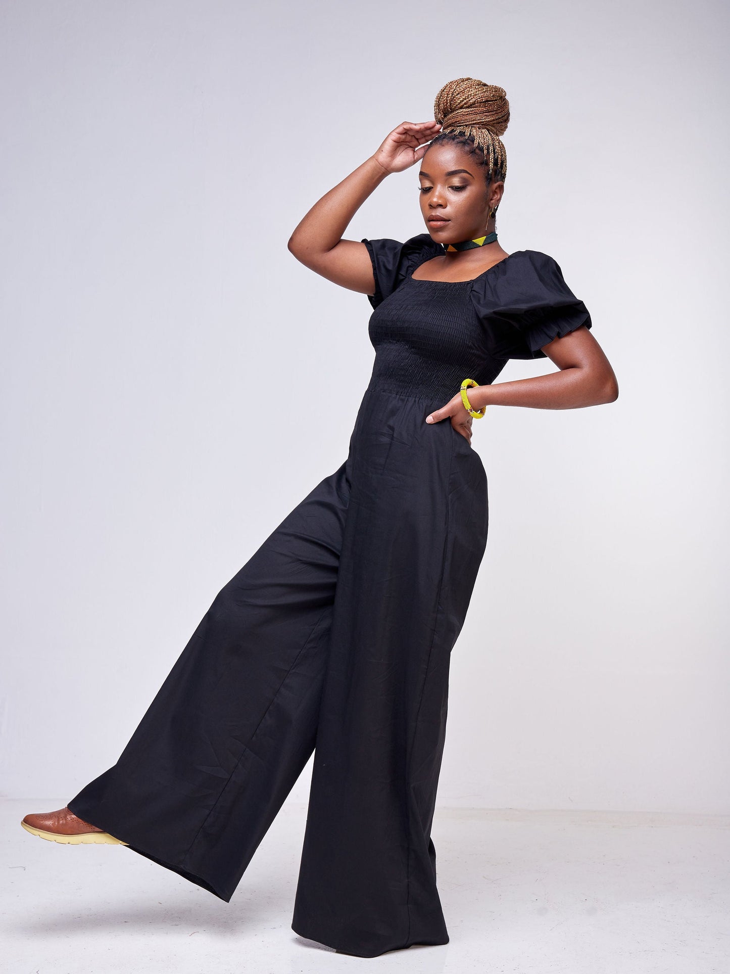 Safari Mara Shirred Bishop Sleeve Jumpsuit - Black