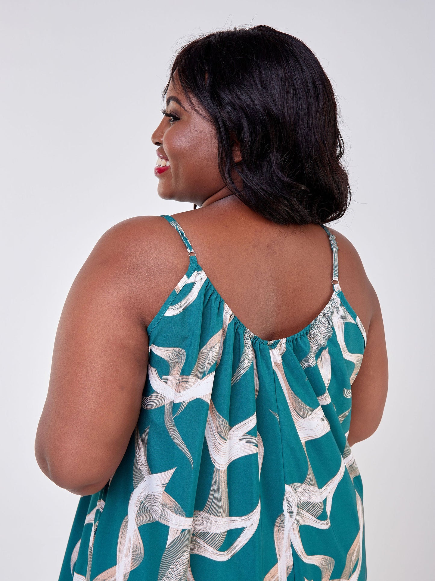 Vivo Luna Single Tiered Strappy Maxi Dress - Green / Taupe Abstract Print