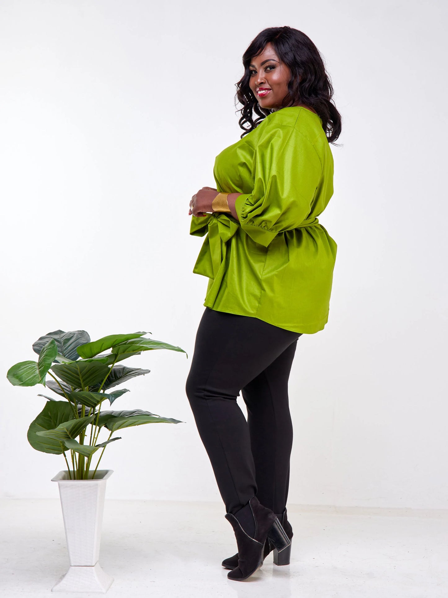 Safari Mara Wide Bishop Sleeve Top - Green
