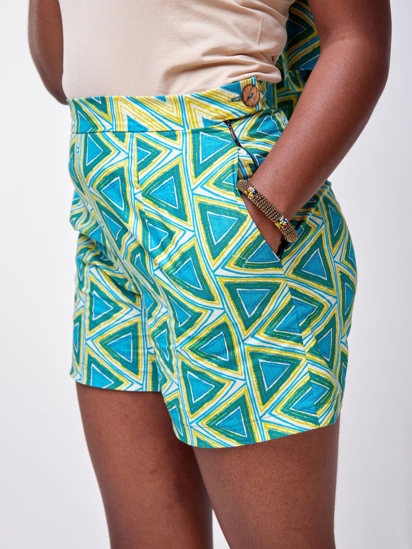 Safari Mara Shorts - Blue / Mustard Ankara Print