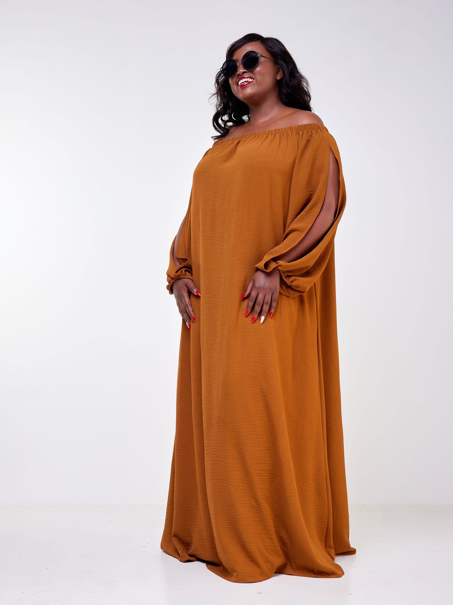 Vivo Dayo Off-Shoulder Slit Maxi Dress - Brown