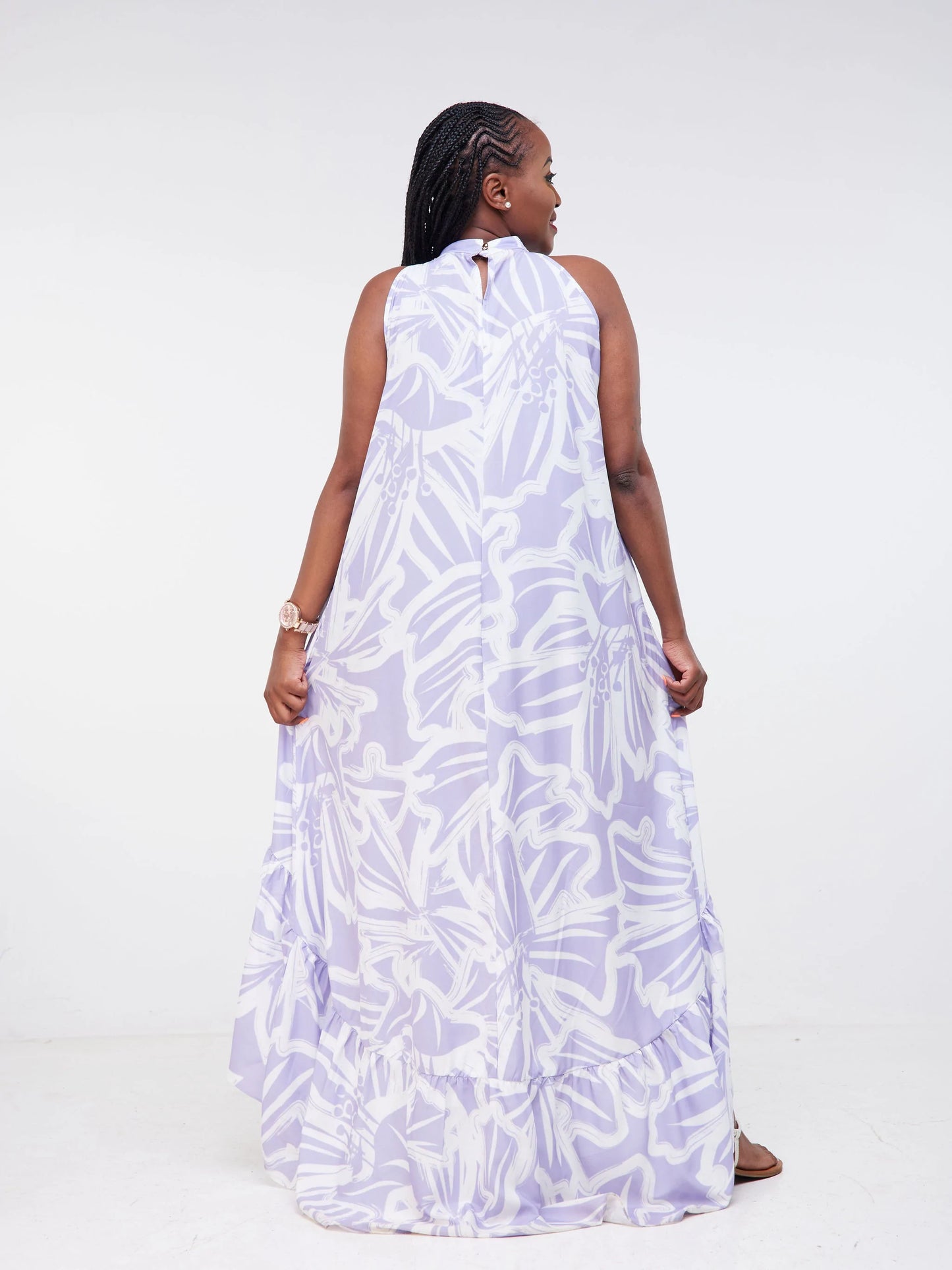 Vivo Malindi Halter High Low Midi Dress (JK) - Lilac / White Floral Print