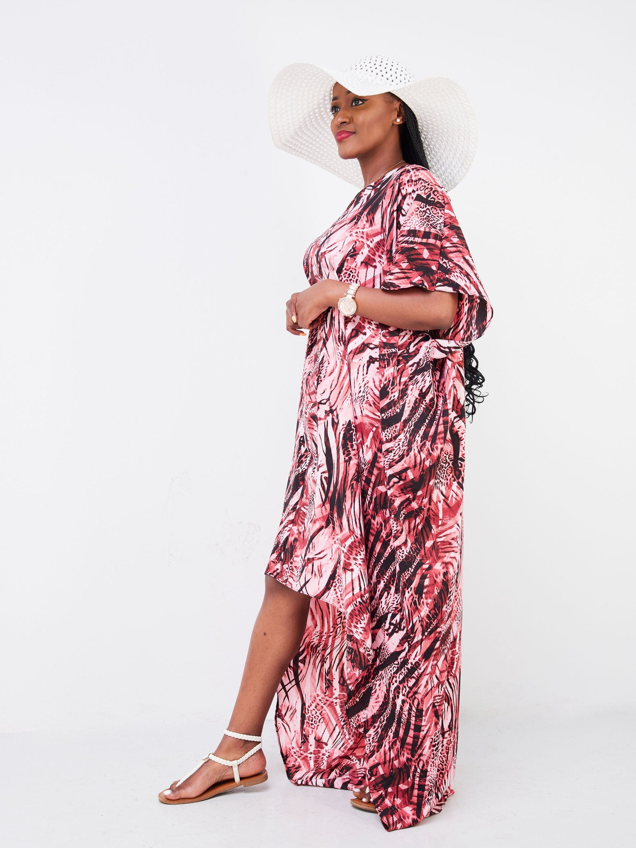 Vivo Malindi Panelled High Low Dress - Maroon / Black Animal Print