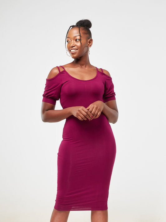 Vivo Lumi Strappy Cold Shoulder Bodycon - Burgundy