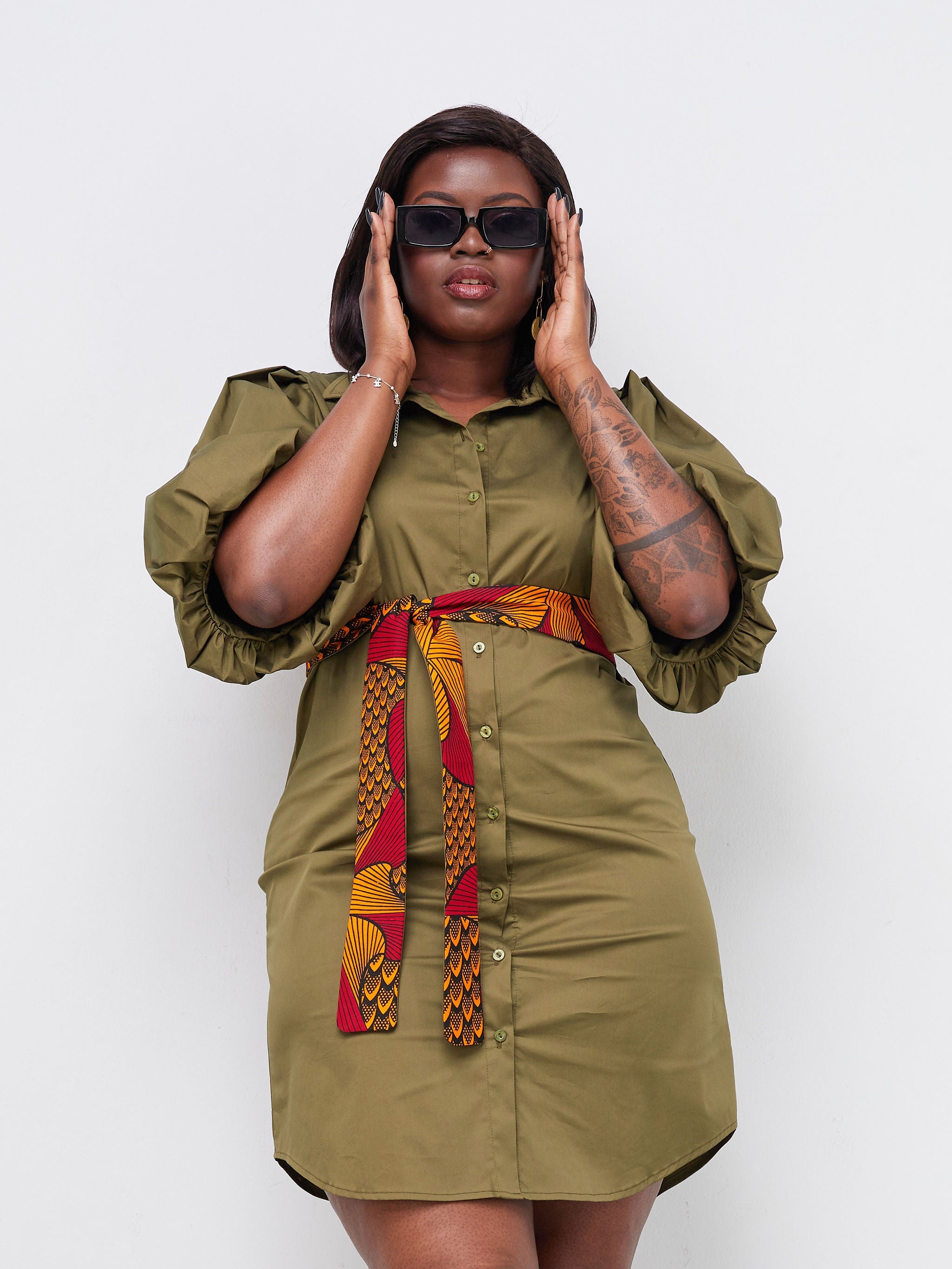 Safari Mali Bishop Sleeve Shirt Dress - Hunters Green