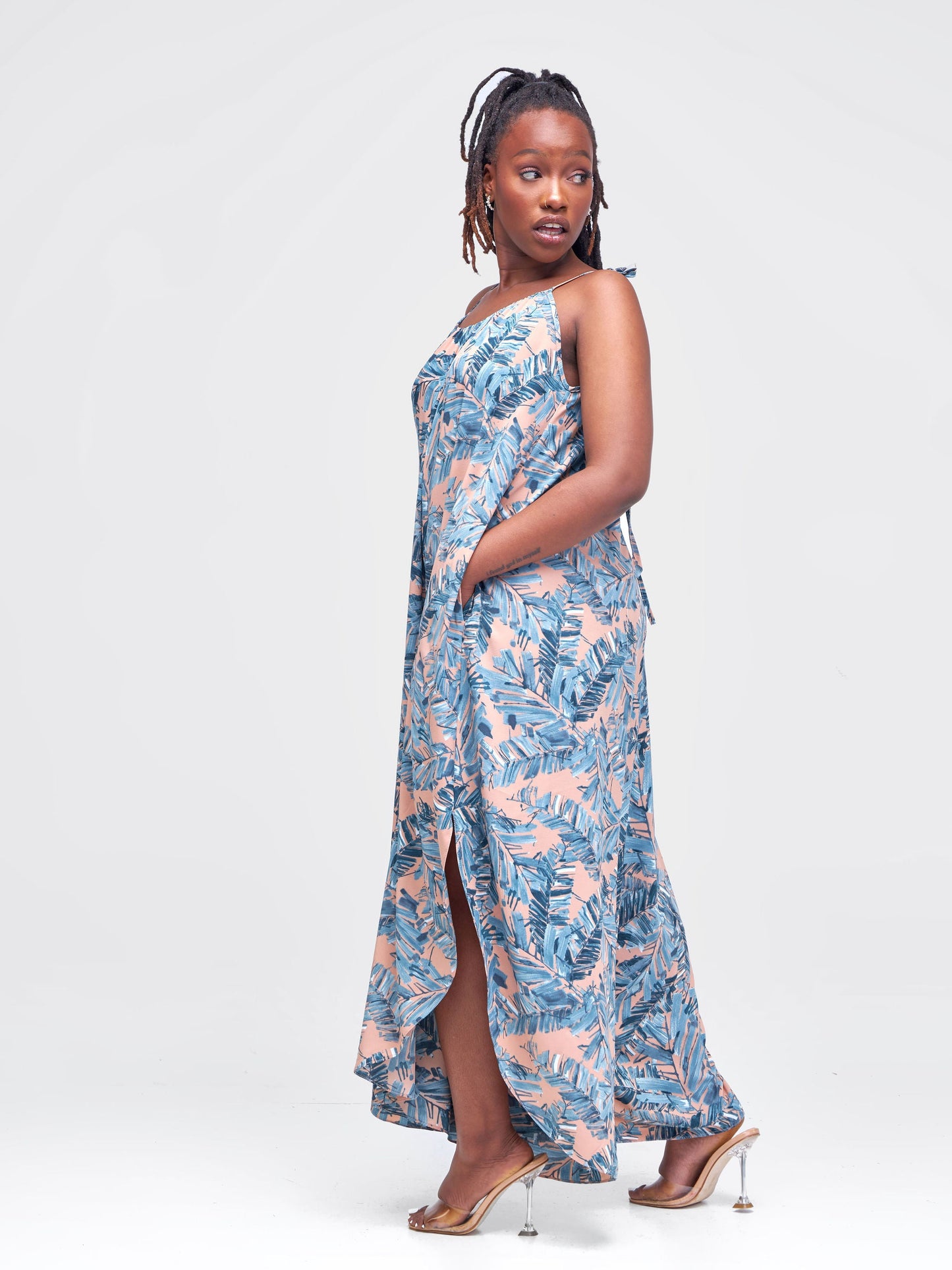 Vivo Maisha Strappy Culotte Jumpsuit - Brown / Dark Teal Abstract Print