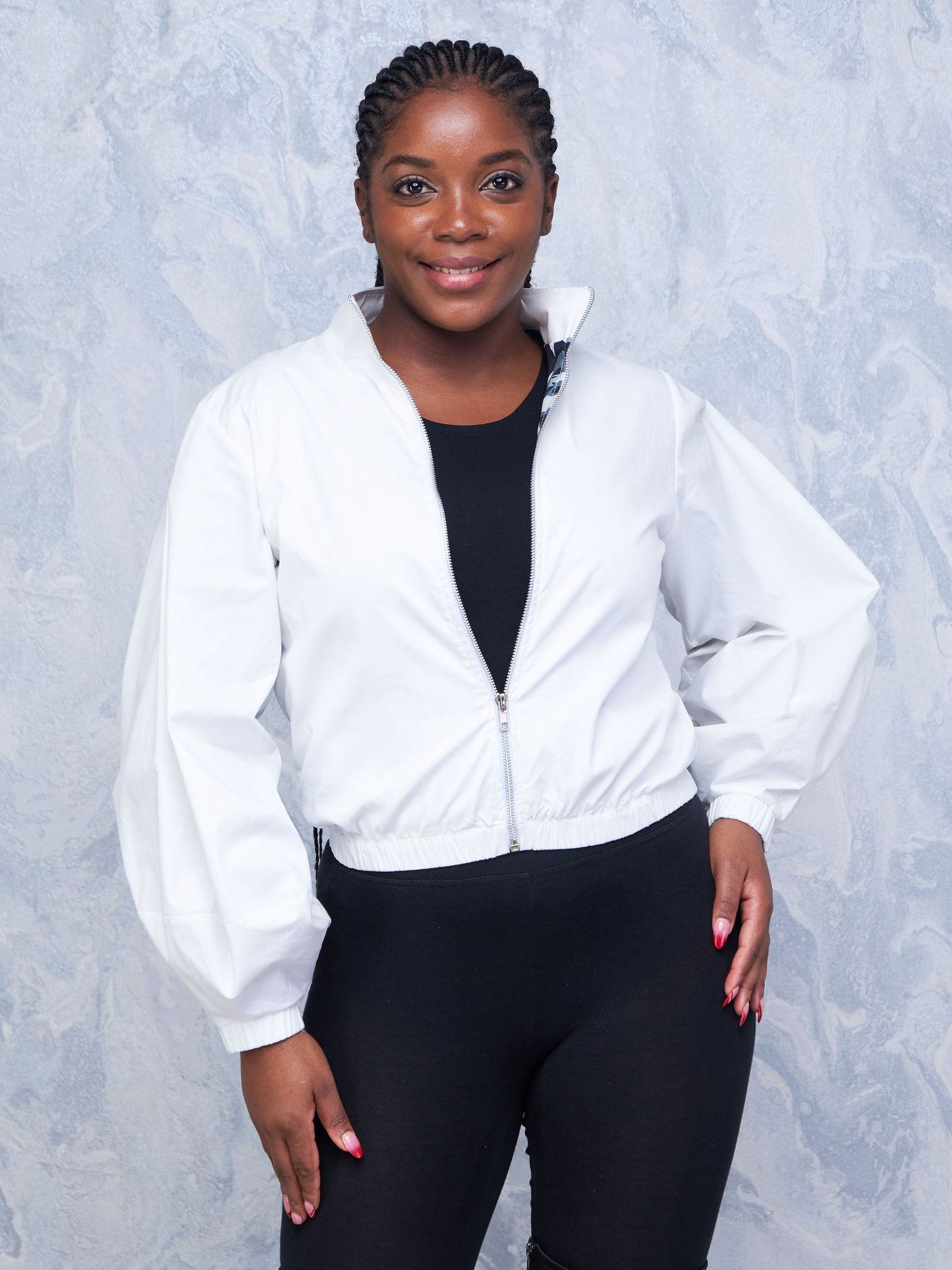 Safari Hawi Trumpet Sleeve Bomber Jacket - White