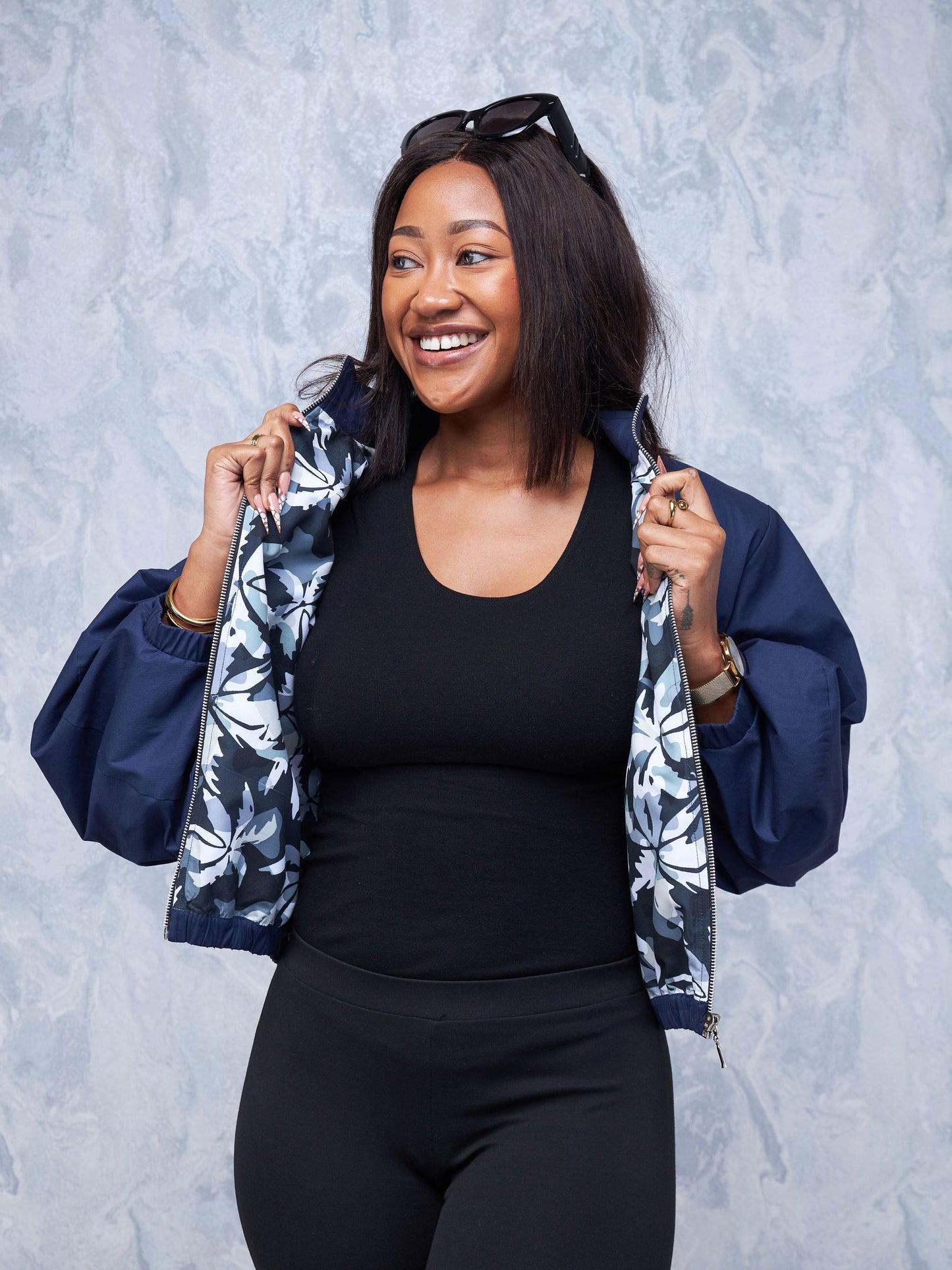 Safari Hawi Trumpet Sleeve Bomber Jacket - Navy Blue