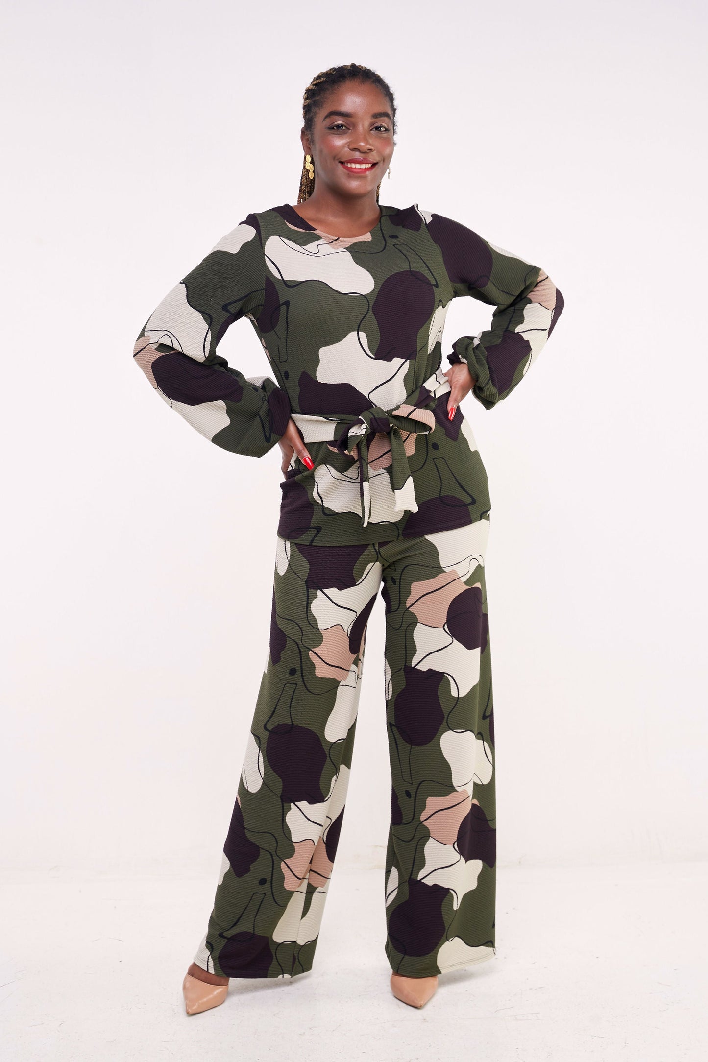 Vivo Basic Palazzo Pants - Hunters Green / Black Abstract Print