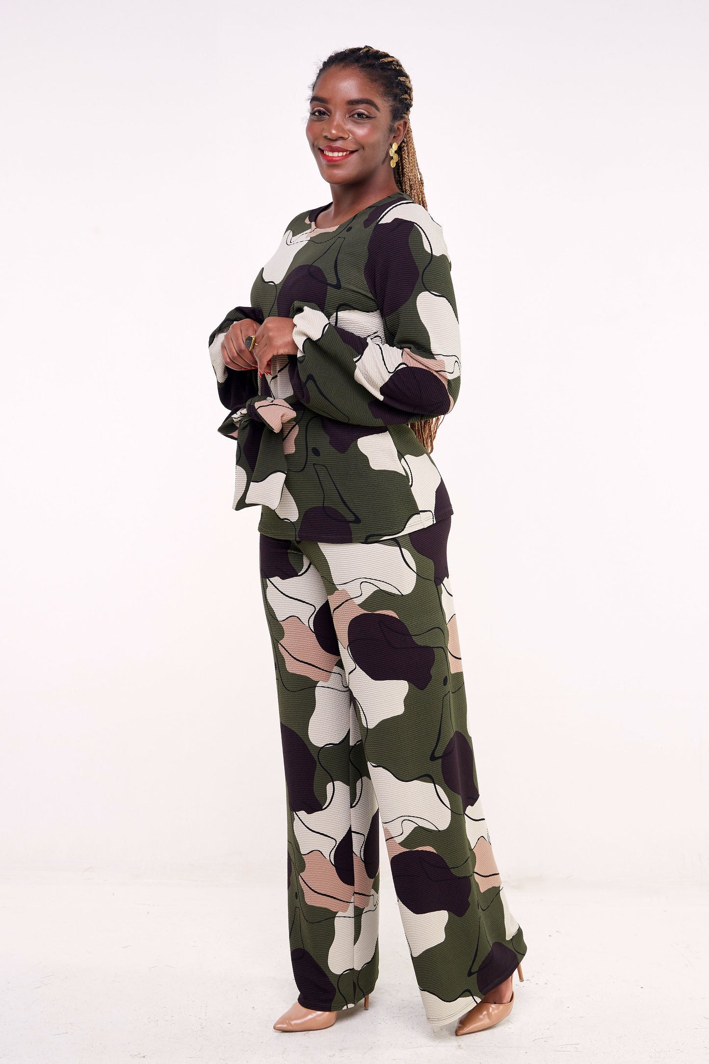 Vivo Basic Palazzo Pants - Hunters Green / Black Abstract Print
