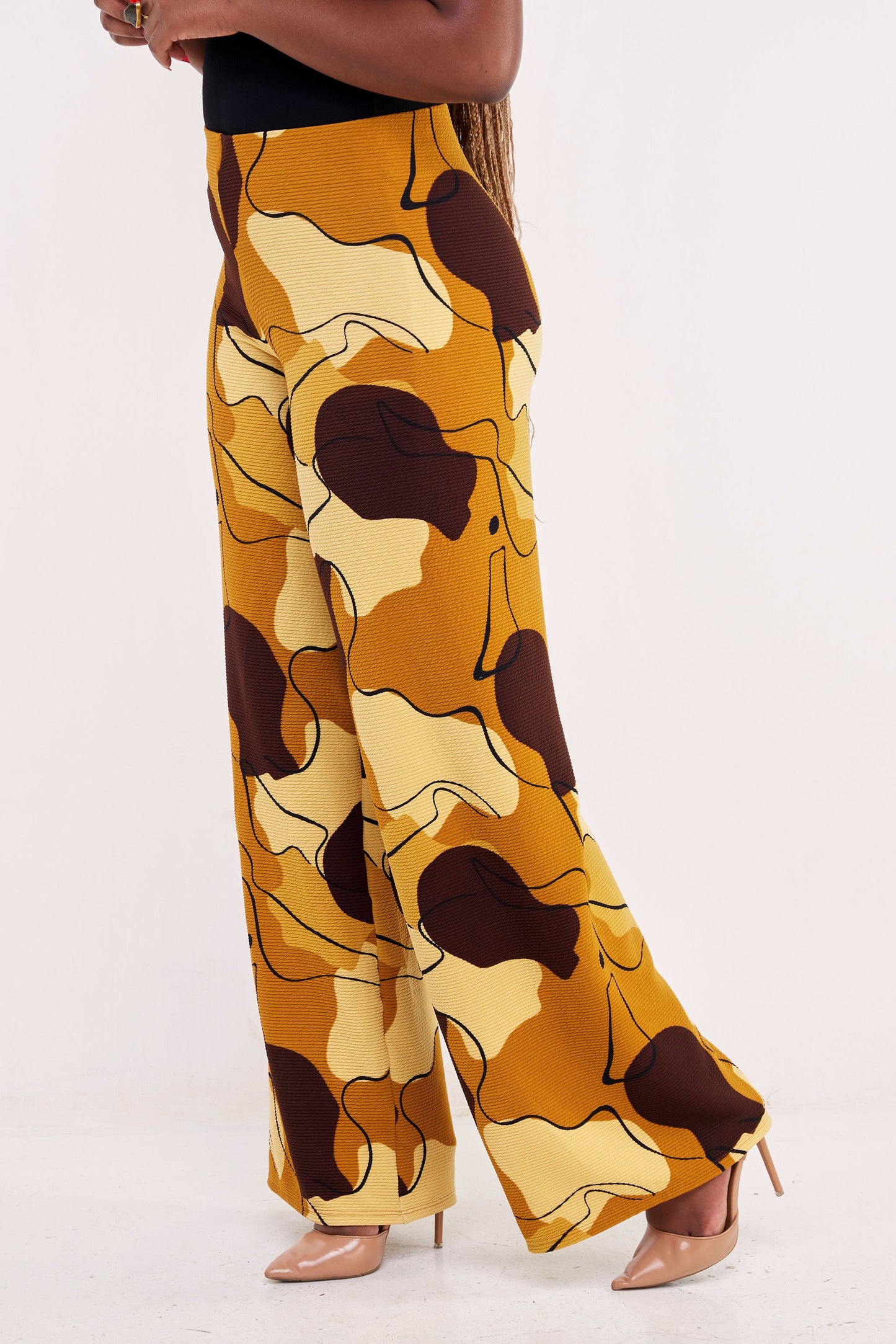 Vivo Basic Palazzo Pants - Mustard / Brown Abstract Print