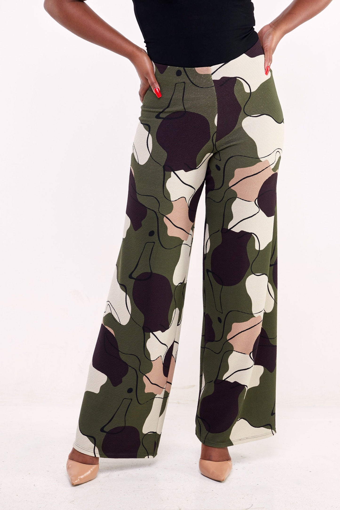 Vivo Basic Palazzo Pants - Hunters Green / Black Abstract Print