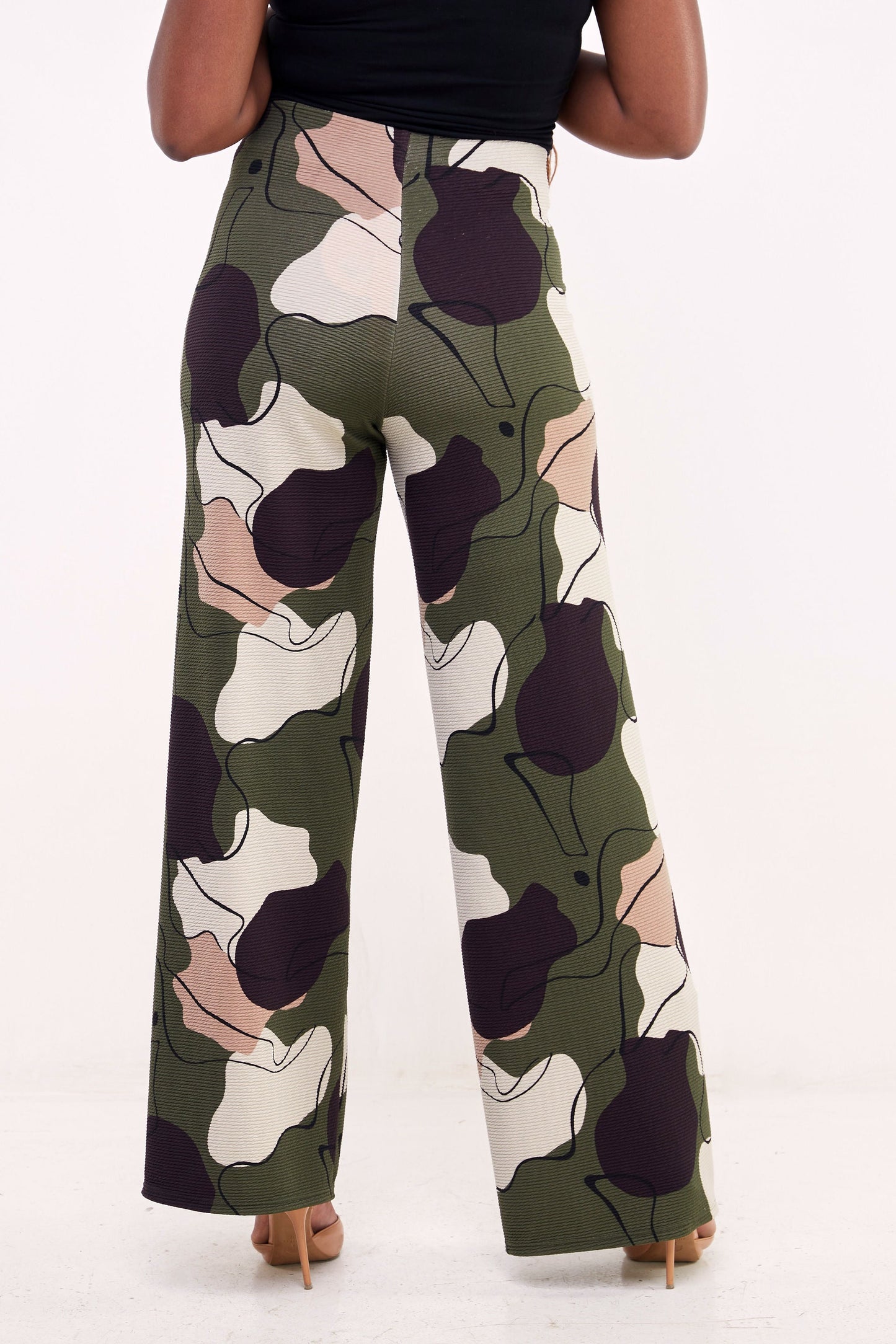 Vivo Basic Palazzo Pants - Hunters Green / Black Abstract Print