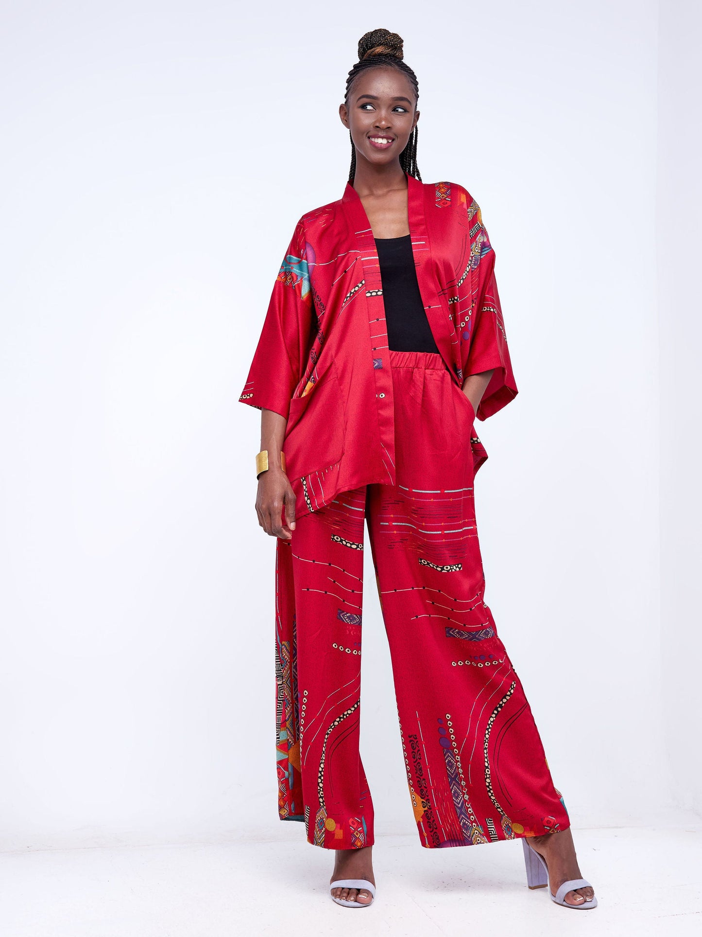 Zoya Brave Wide Leg Pants - Orange / Red Abstract Print