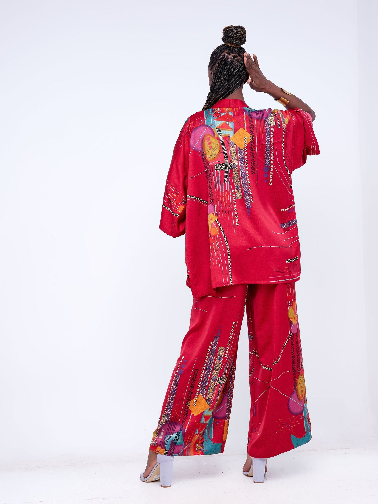 Zoya Brave Wide Leg Pants - Orange / Red Abstract Print