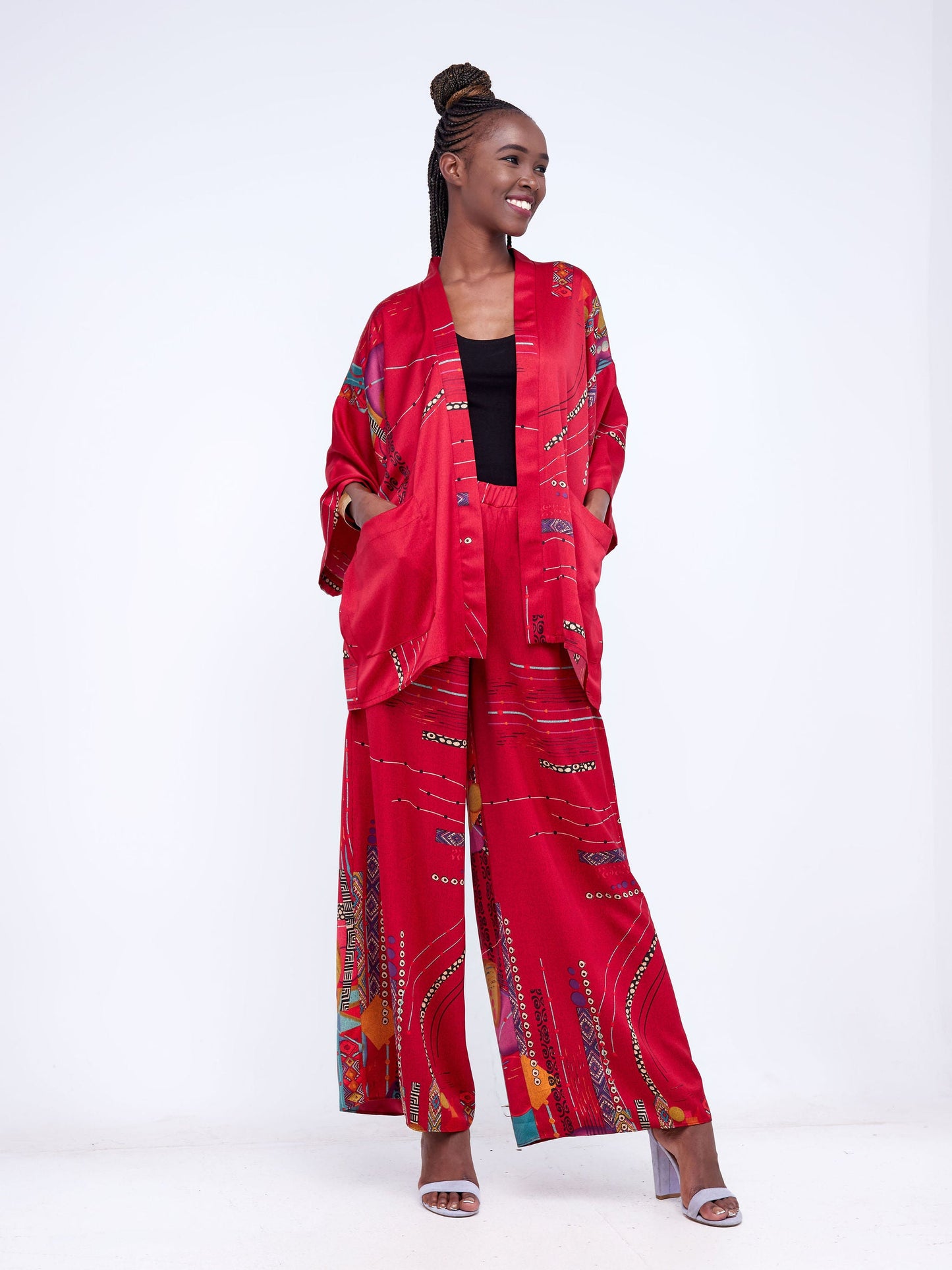 Zoya Brave Wide Leg Pants - Orange / Red Abstract Print
