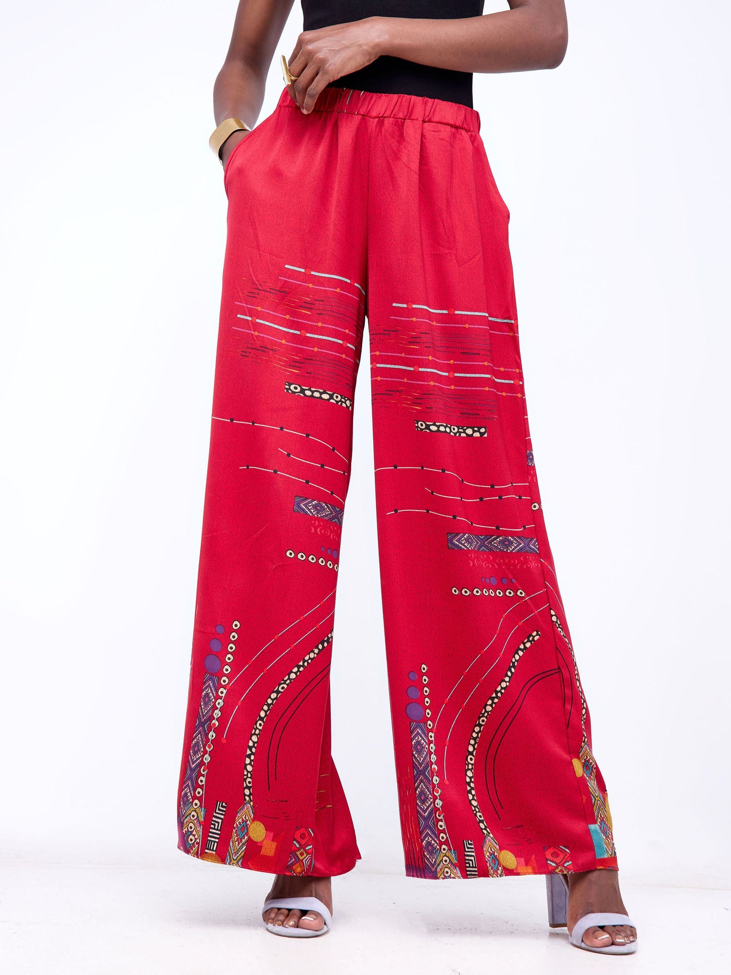 Zoya Brave Wide Leg Pants - Orange / Red Abstract Print