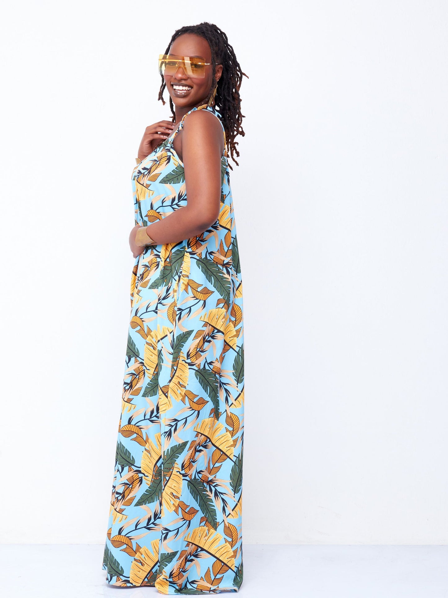 Vivo Diani Strappy Jumpsuit - Blue Floral Print