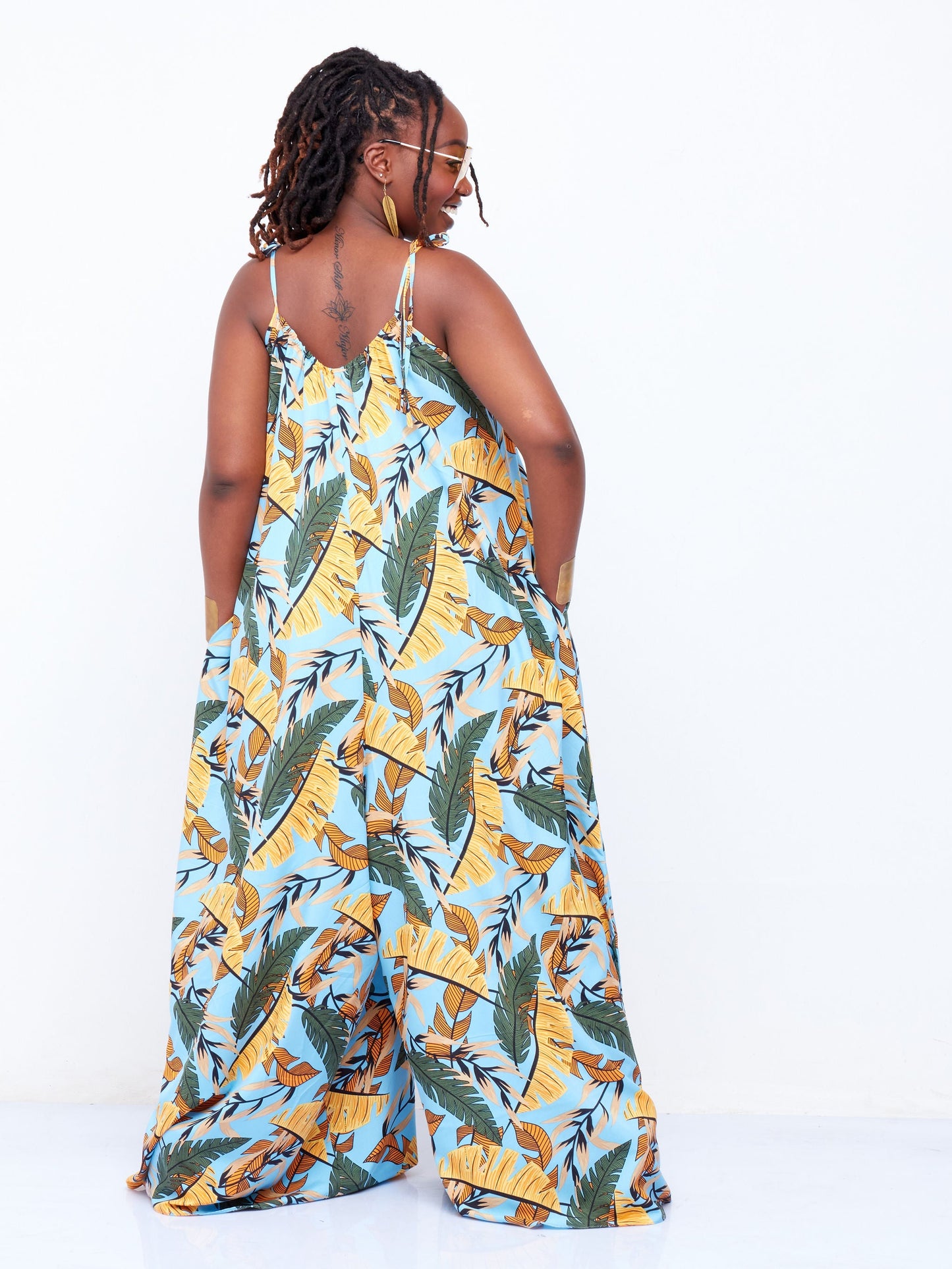 Vivo Diani Strappy Jumpsuit - Blue Floral Print