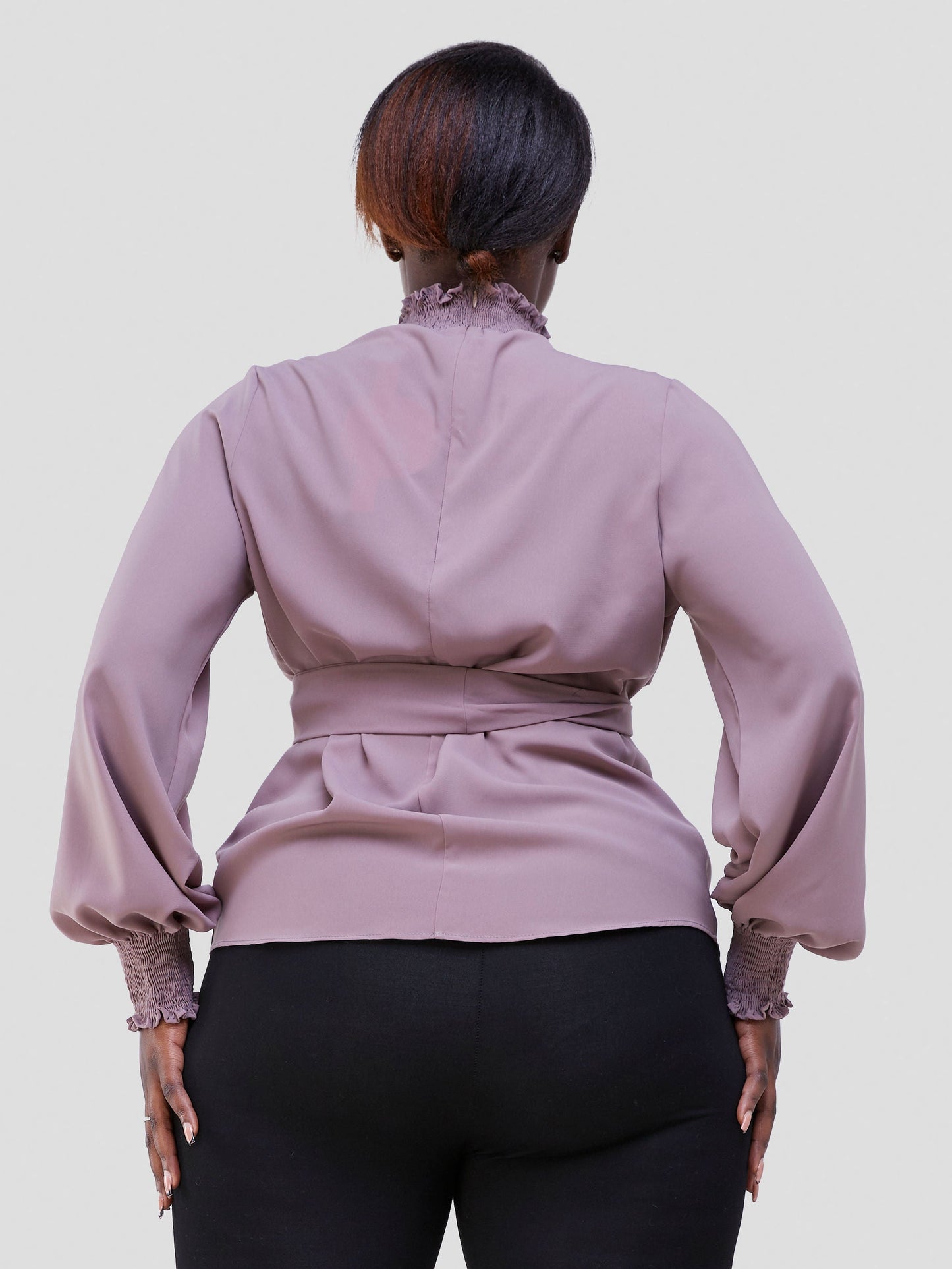 Vivo Zena Bishop Sleeve Mock Neck Top - Dark Taupe