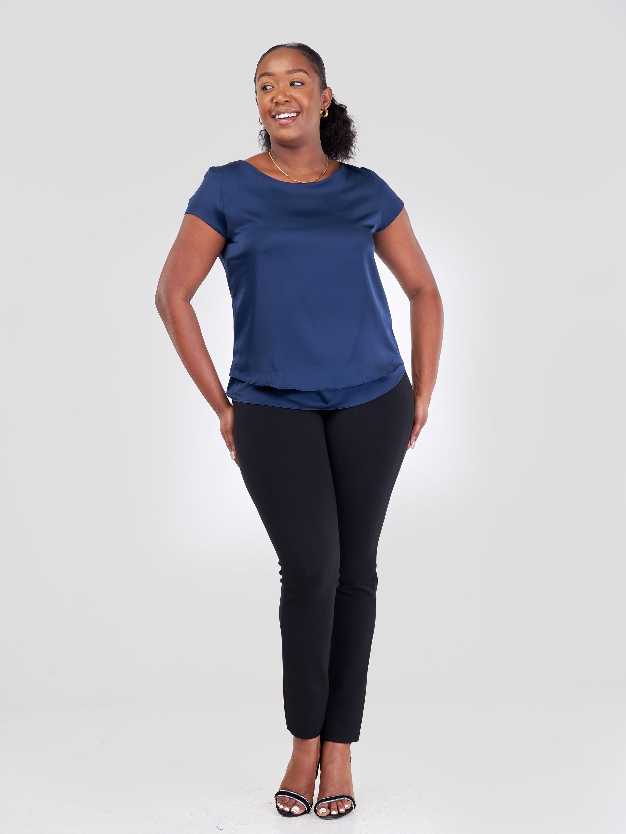 Vivo Naya Cap Sleeve Double Layered Top - Navy Blue