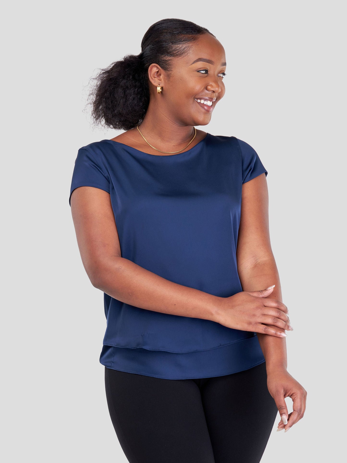 Vivo Naya Cap Sleeve Double Layered Top - Navy Blue