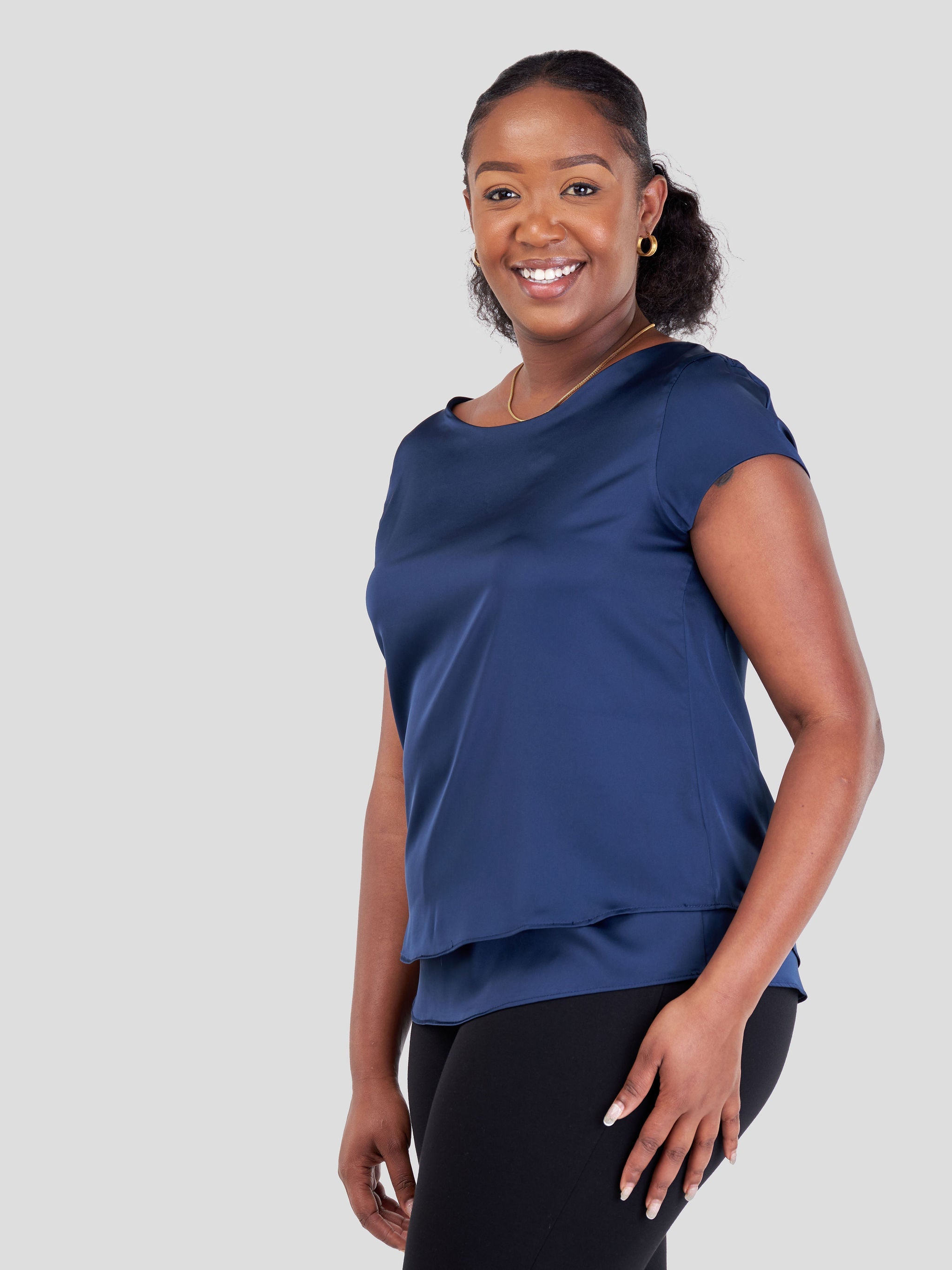 Vivo Naya Cap Sleeve Double Layered Top - Navy Blue