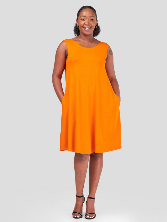 Vivo Basic Julia Back Pleat Knee Length Dress - Burnt Orange