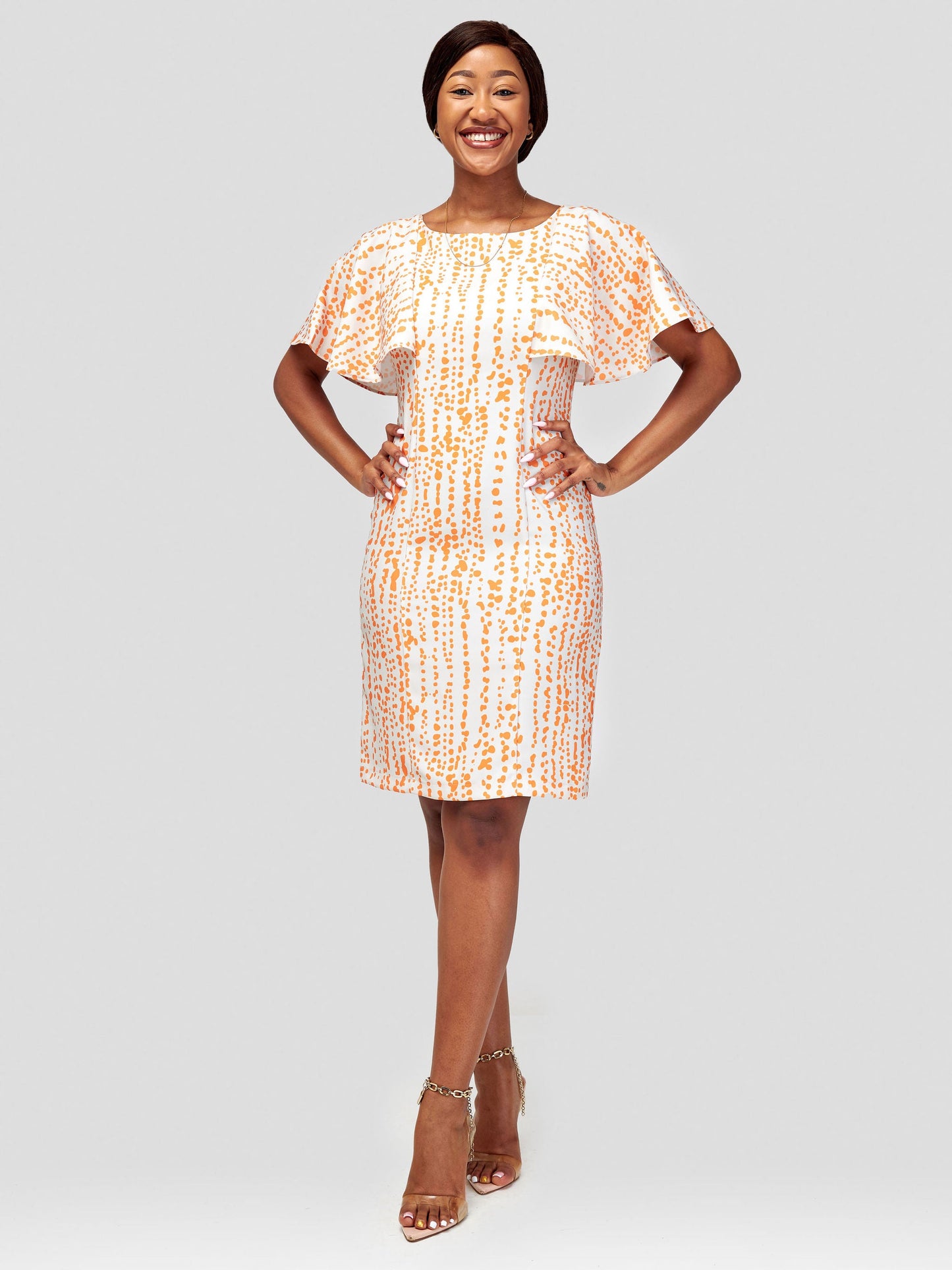 Vivo Sani Cape Sleeve Round Neck Sheath Dress - Heri Orange