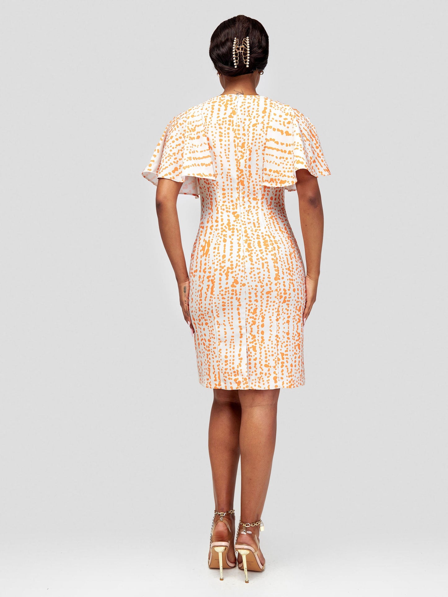 Vivo Sani Cape Sleeve Round Neck Sheath Dress - Heri Orange
