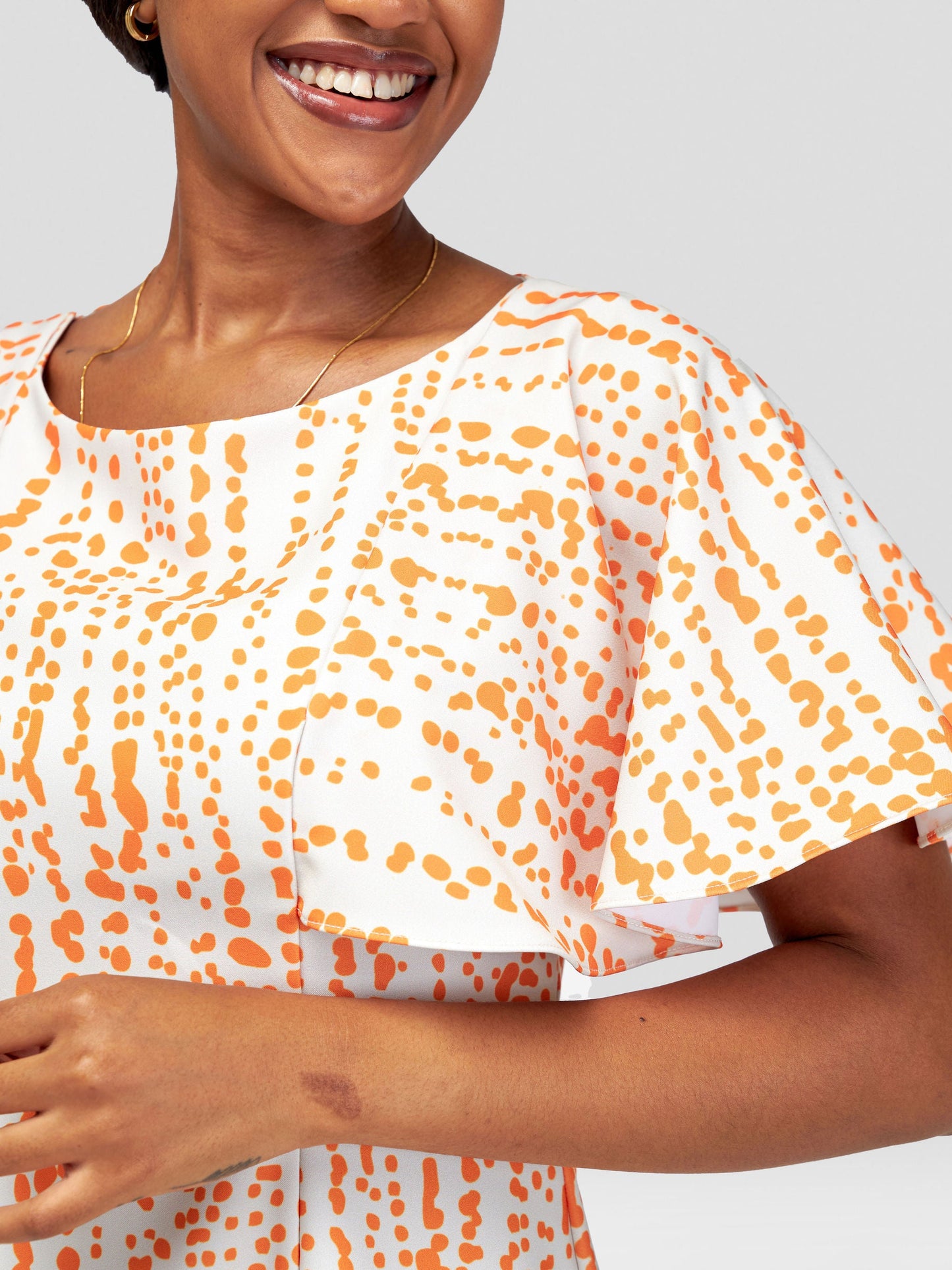 Vivo Sani Cape Sleeve Round Neck A-line Dress - Heri Orange