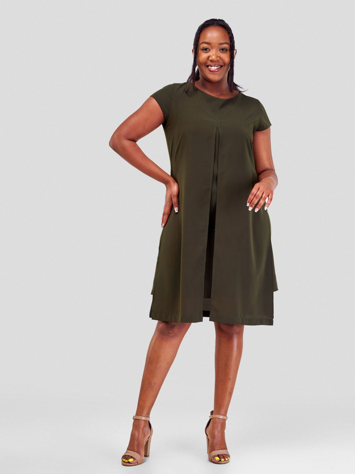 Vivo Amara Cap Sleeve Layered Dress - Hunters