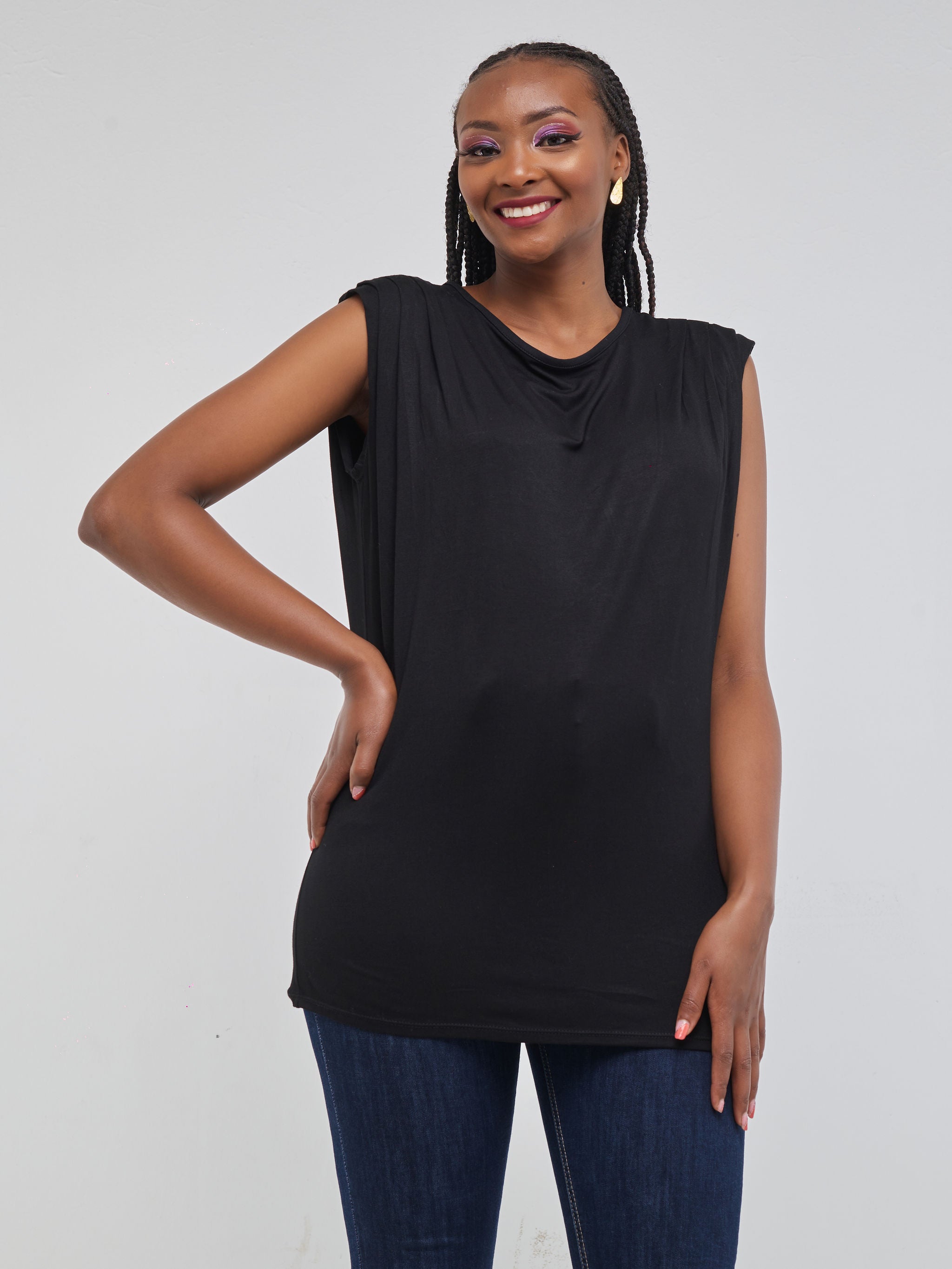 Vivo Ruwa Pleated Shoulder Top - Black
