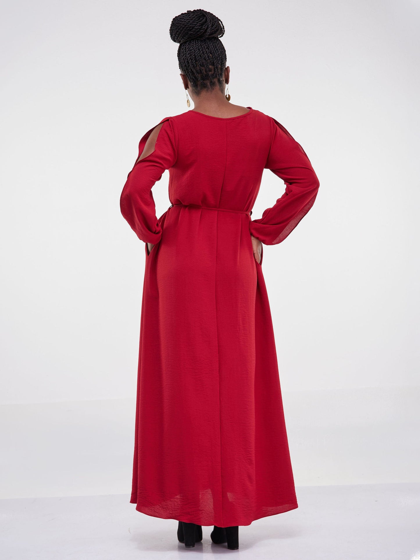 Vivo Tunu Long Slit Sleeve Tent Maxi Dress - Dark Red