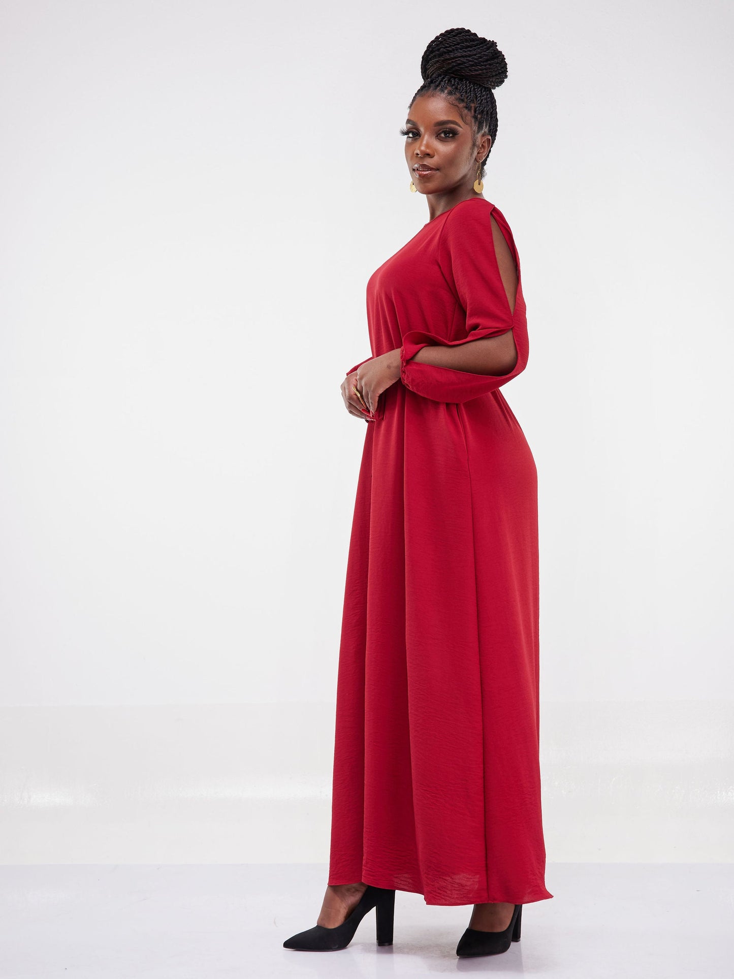Vivo Tunu Long Slit Sleeve Tent Maxi Dress - Dark Red