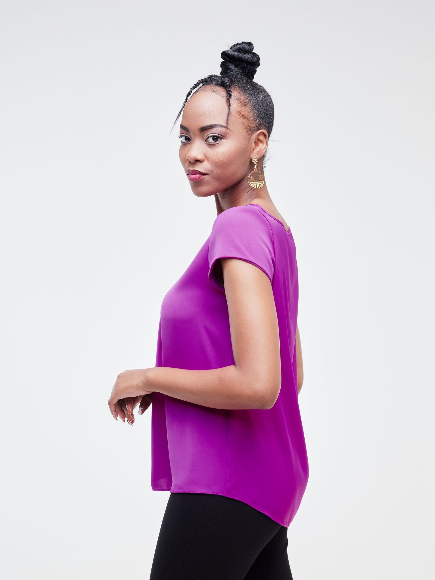 Vivo Basic Crepe Cap Sleeved Top - Light Purple