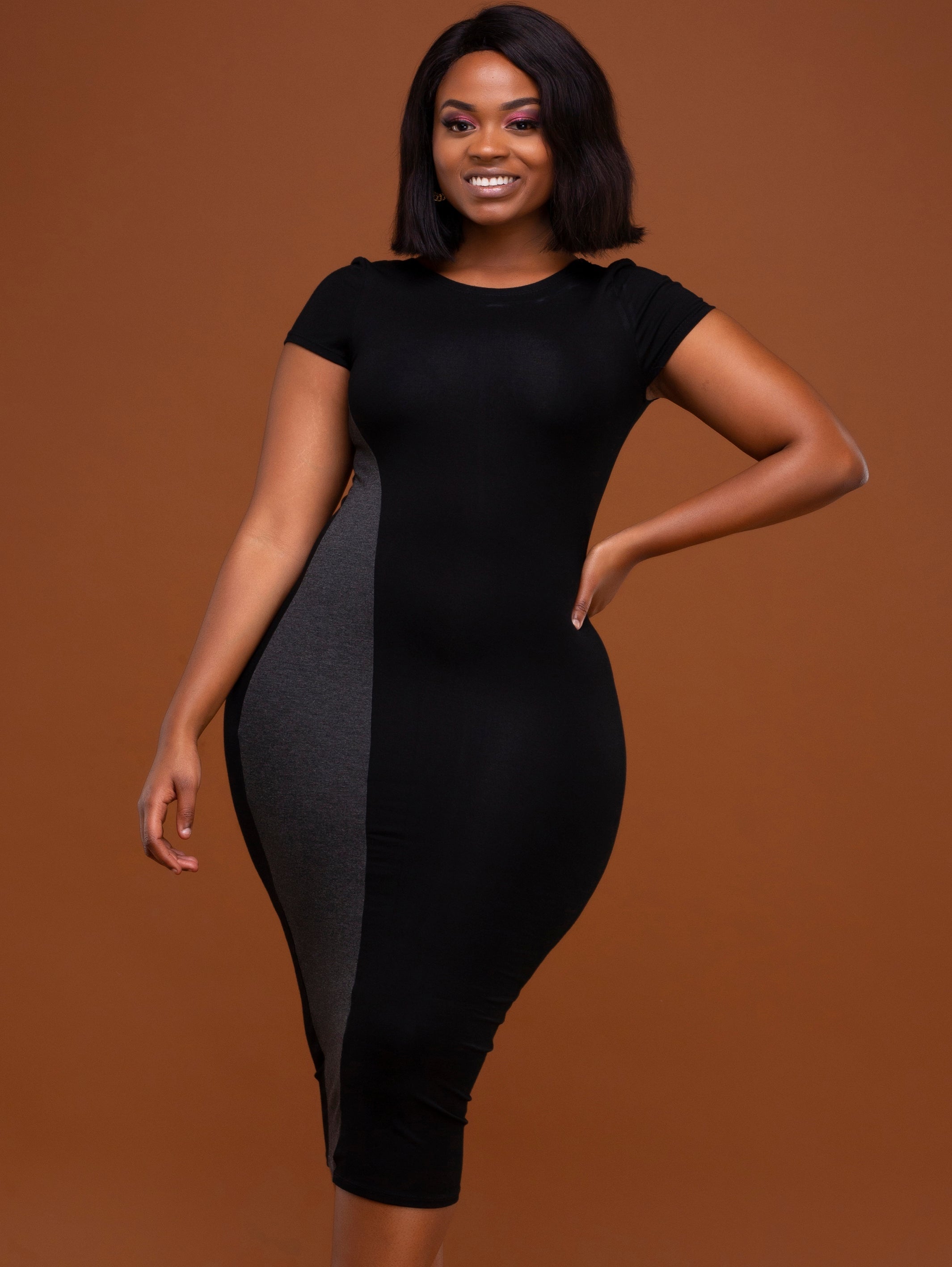 Vivo Zuri Cap Sleeved Bodycon Dress - Black / Grey