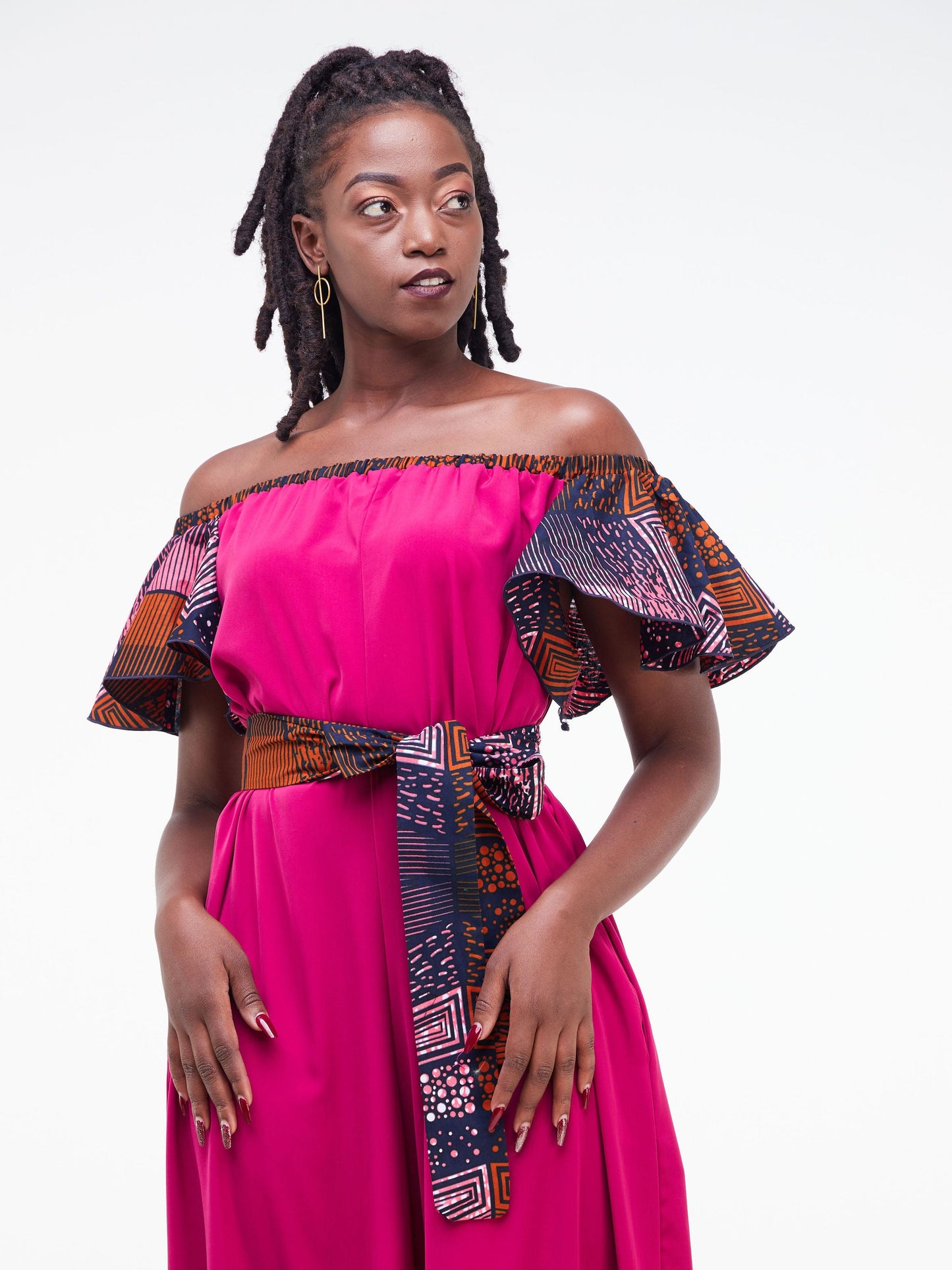 Vivo Fara Off Shoulder Flounce Sleeve Jumpsuit - Pink