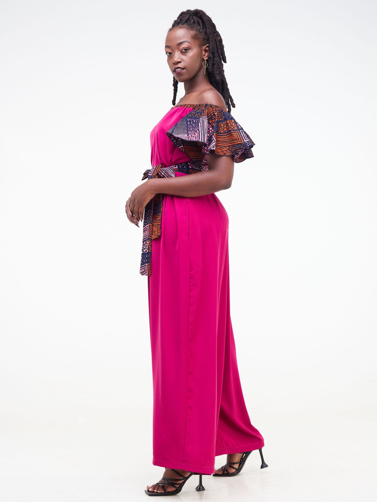 Vivo Fara Off Shoulder Flounce Sleeve Jumpsuit - Pink