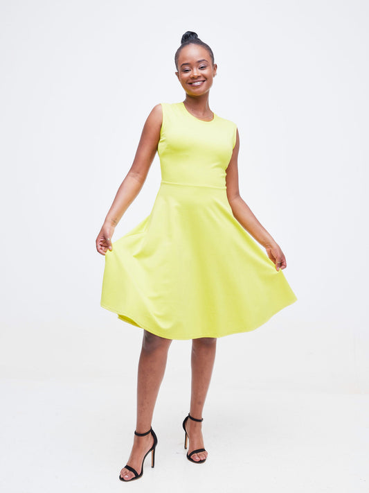 Vivo Basic Sleeveless Ponte Circular Dress - Yellow