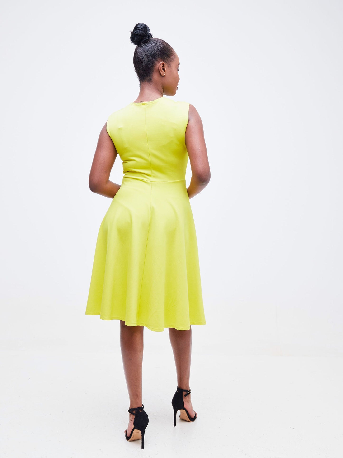 Vivo Basic Sleeveless Ponte Circular Dress - Yellow