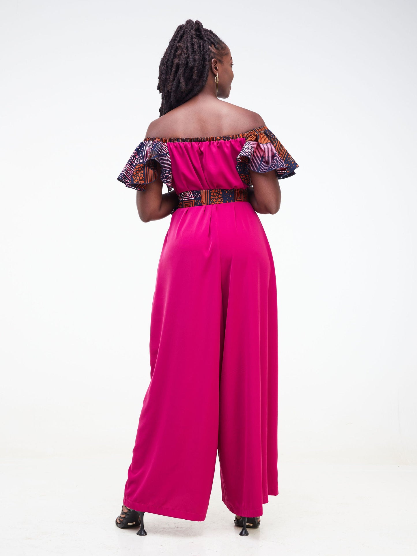 Vivo Fara Off Shoulder Flounce Sleeve Jumpsuit - Pink