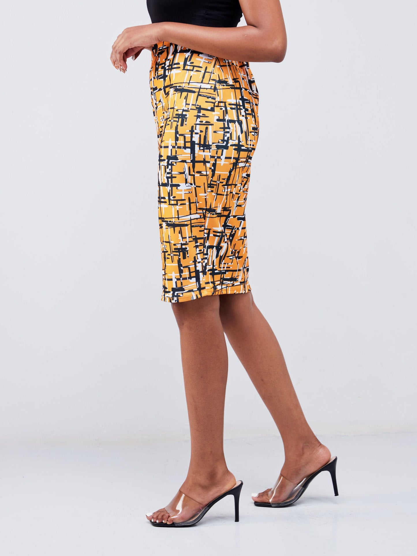 Vivo Imara Pencil Skirt - Mustard / Black Abstract Print