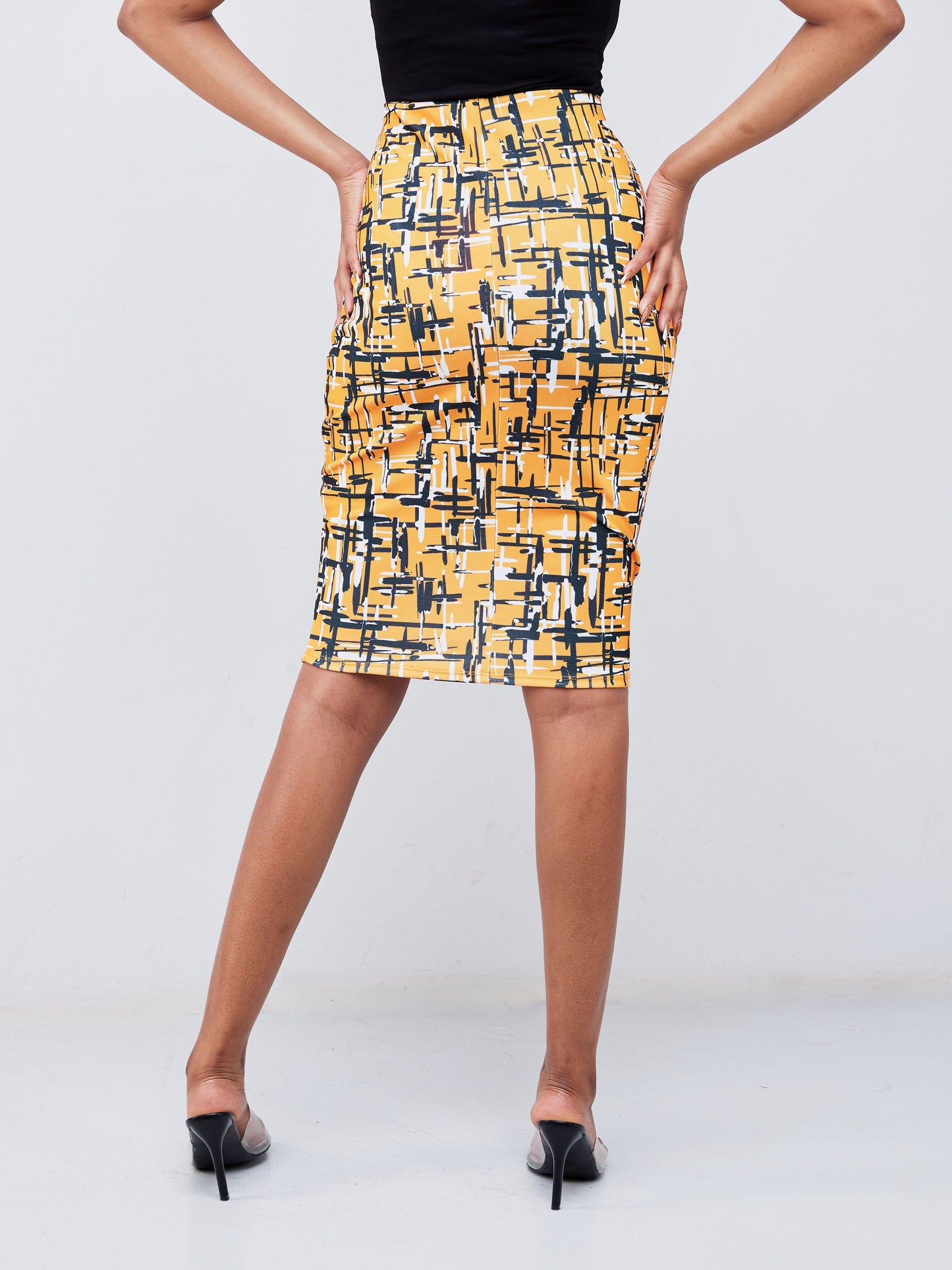 Vivo Imara Pencil Skirt - Mustard / Black Abstract Print