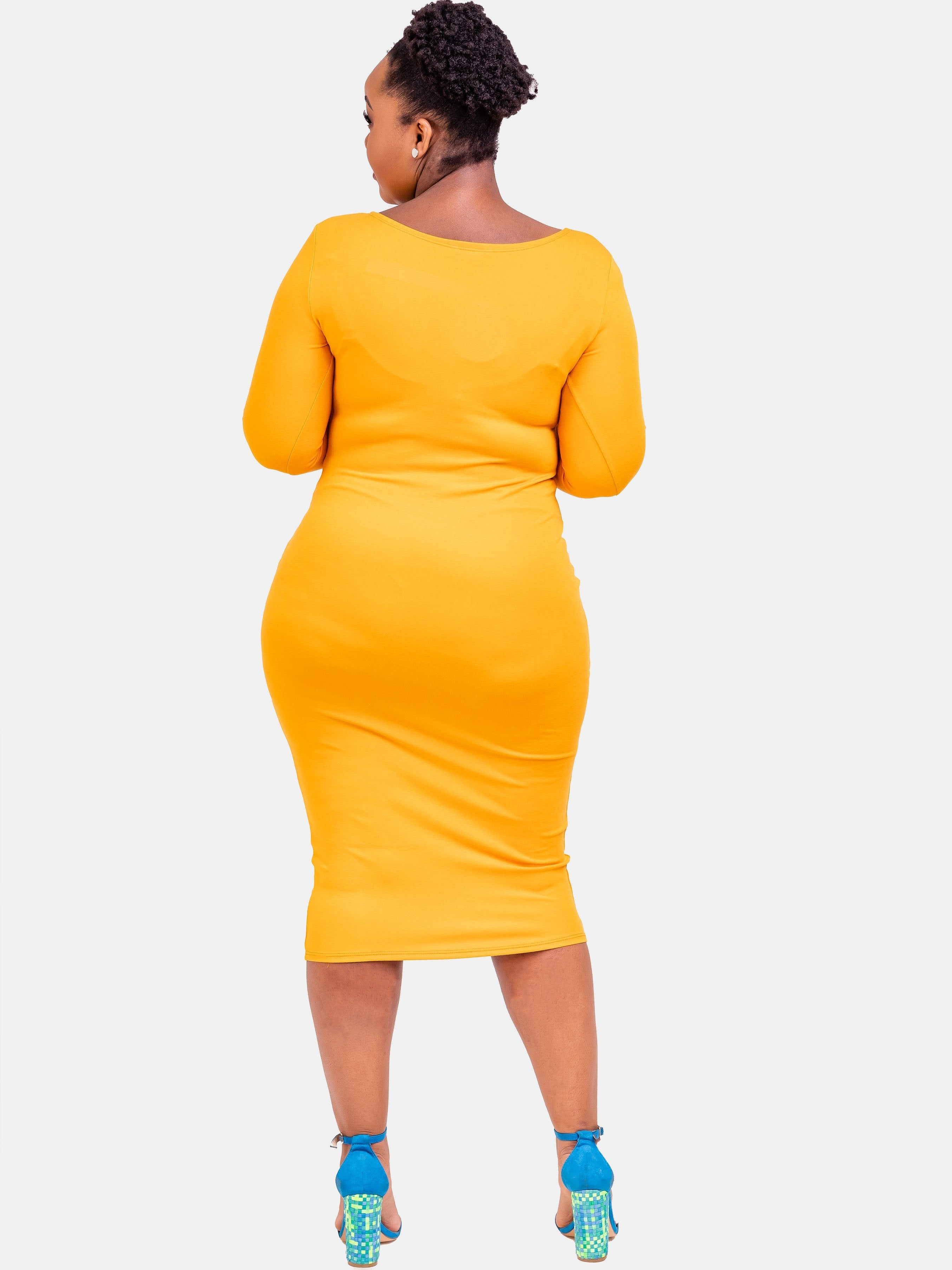 Vivo Basic 3/4 Sleeve Leila Bodycon Dress - Mustard
